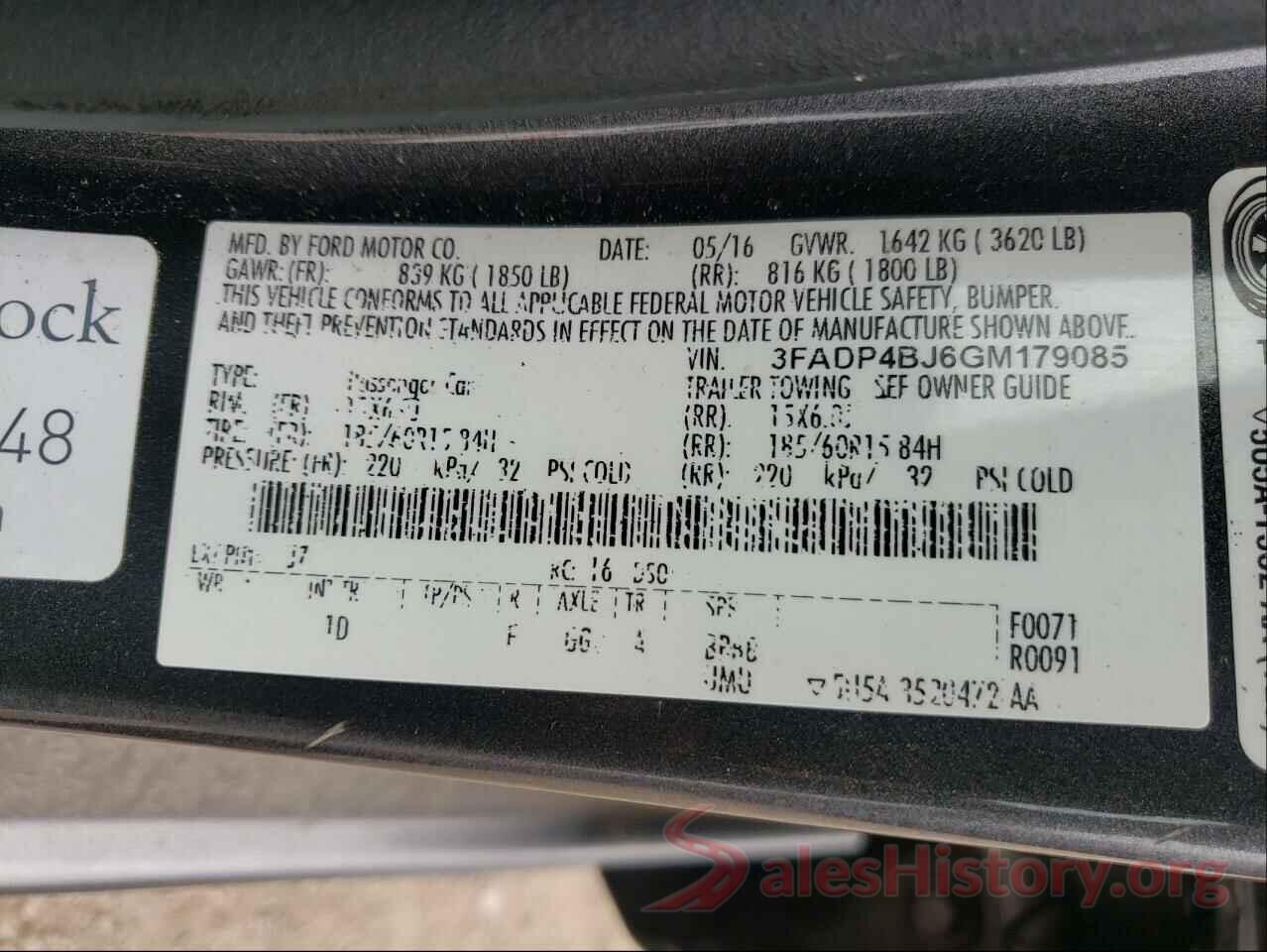 3FADP4BJ6GM179085 2016 FORD FIESTA