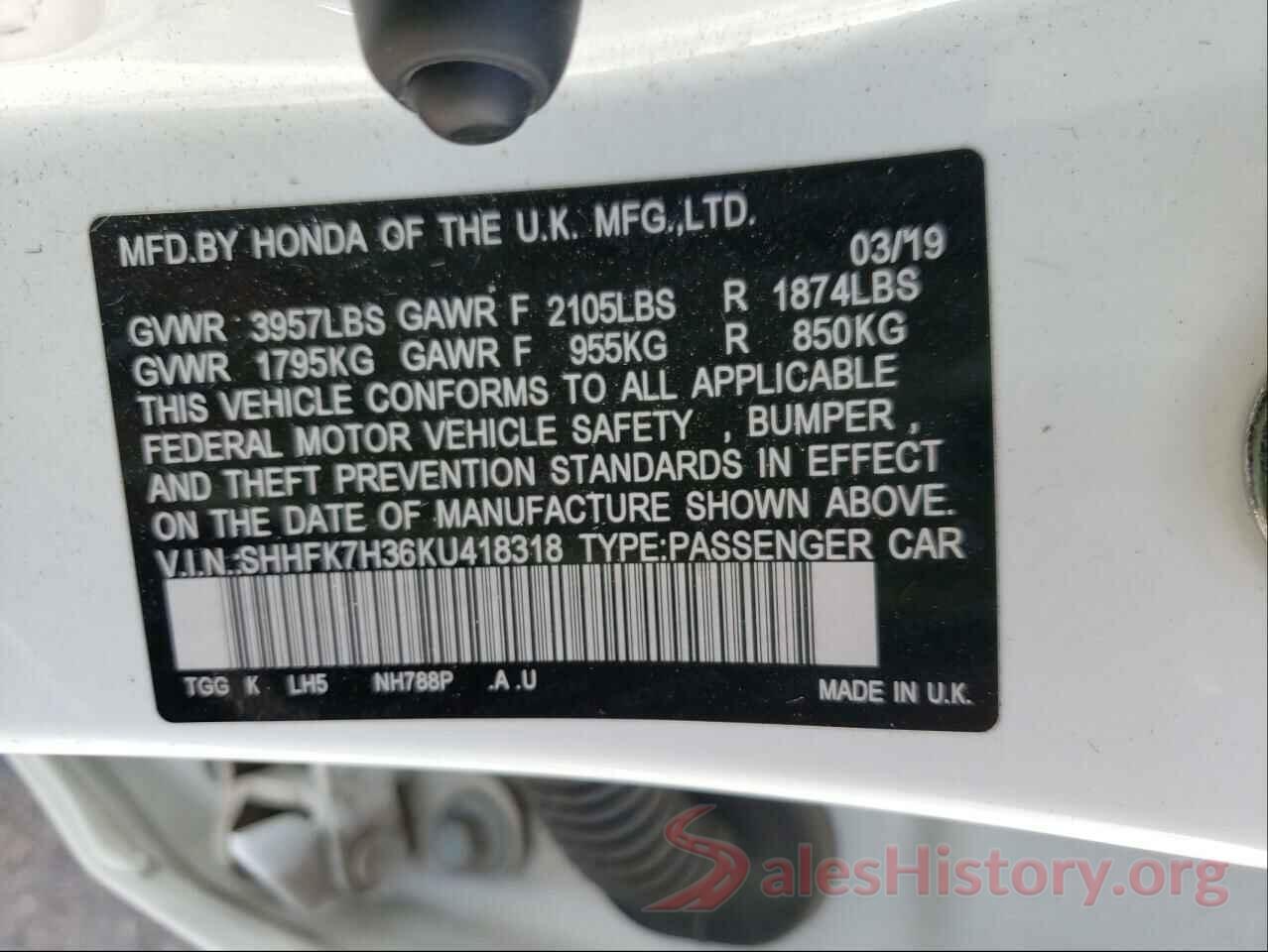 SHHFK7H36KU418318 2019 HONDA CIVIC