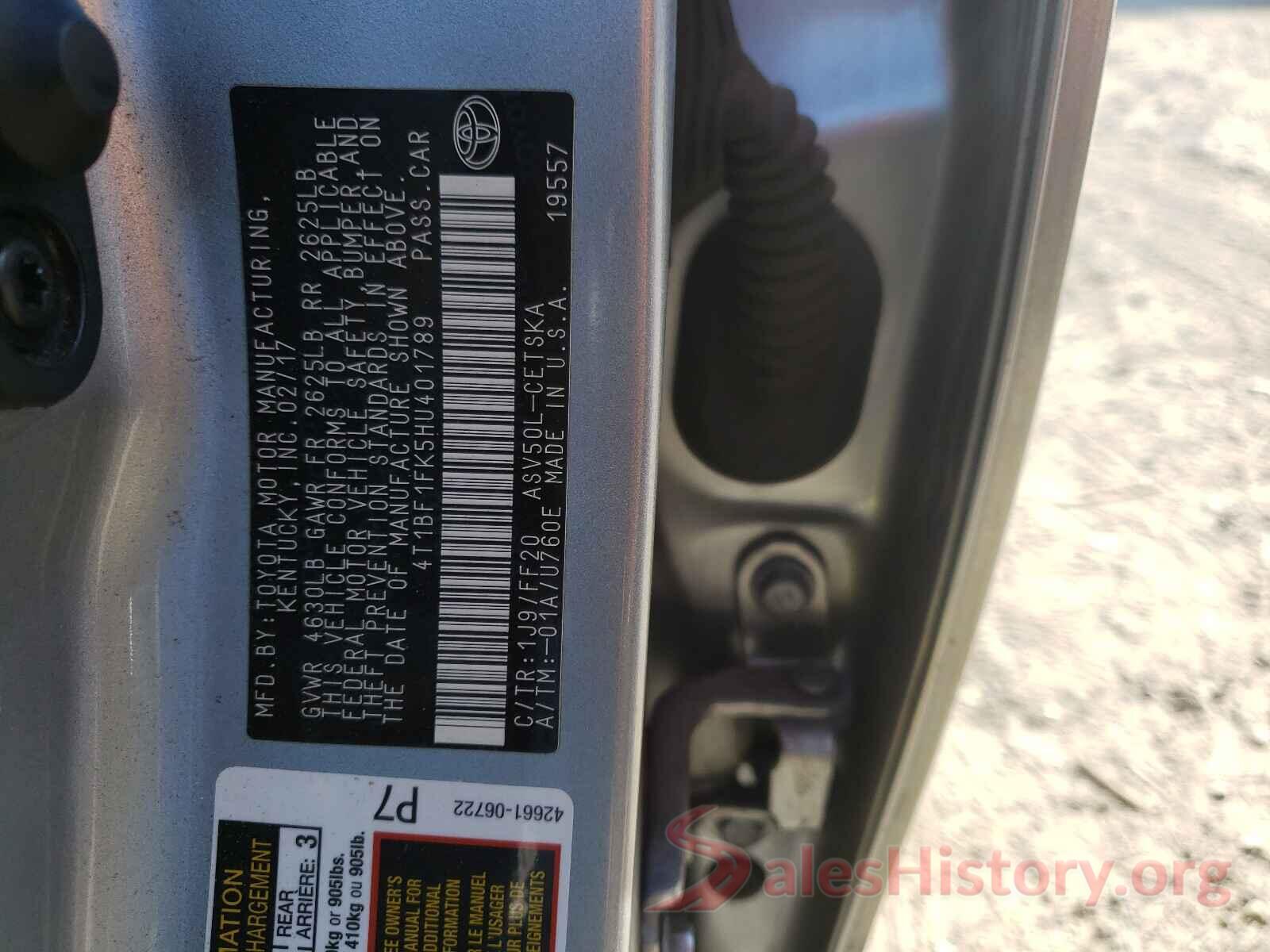 4T1BF1FK5HU401789 2017 TOYOTA CAMRY