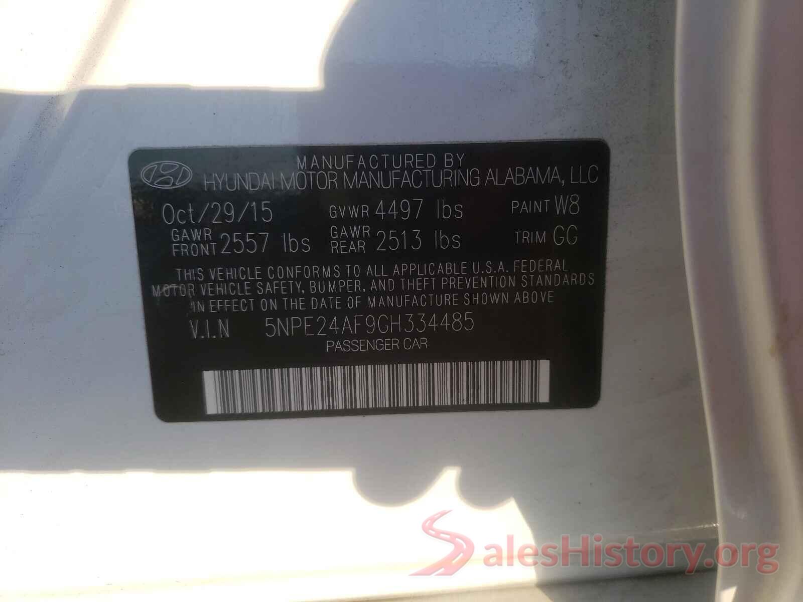 5NPE24AF9GH334485 2016 HYUNDAI SONATA