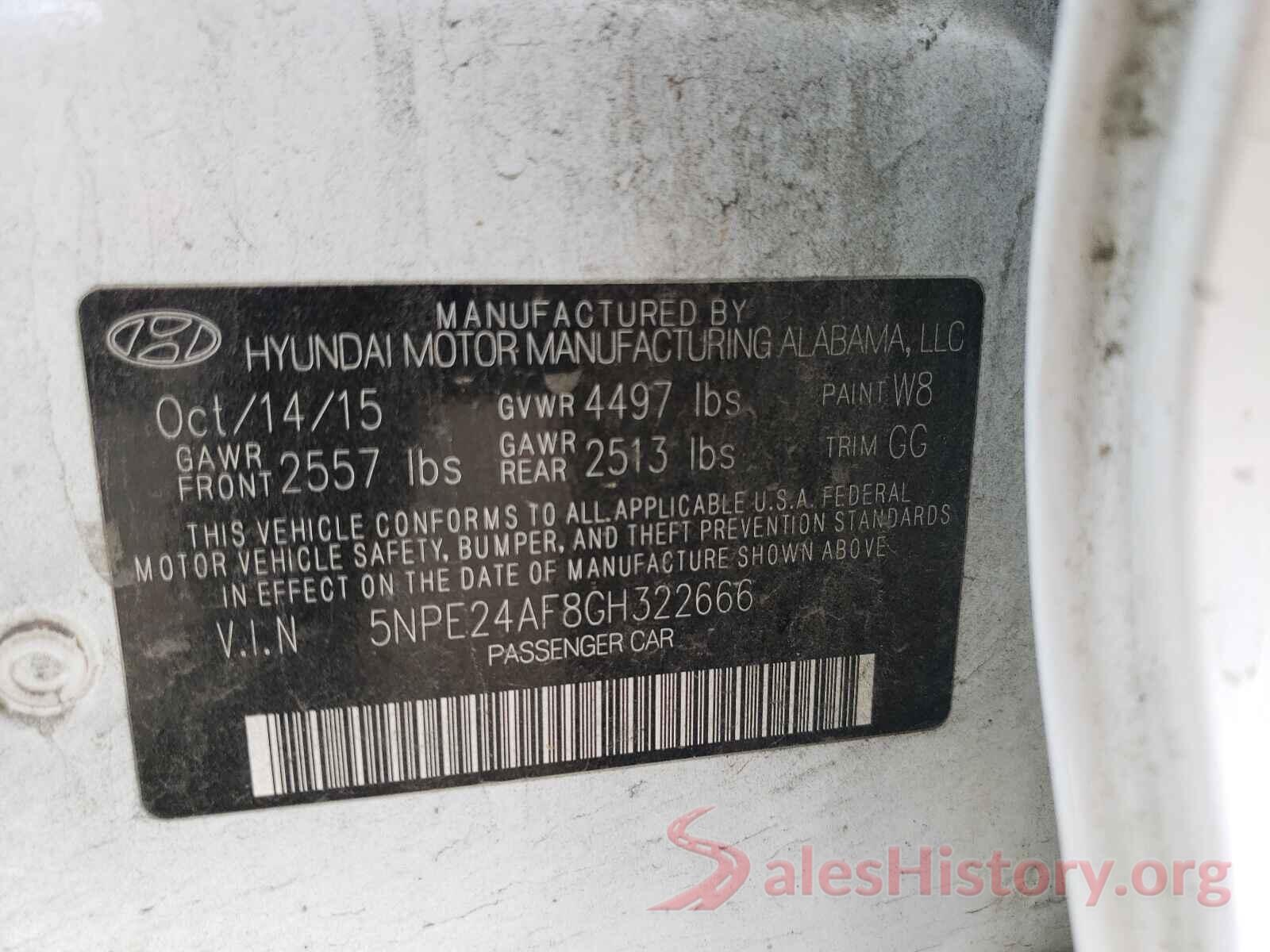 5NPE24AF8GH322666 2016 HYUNDAI SONATA