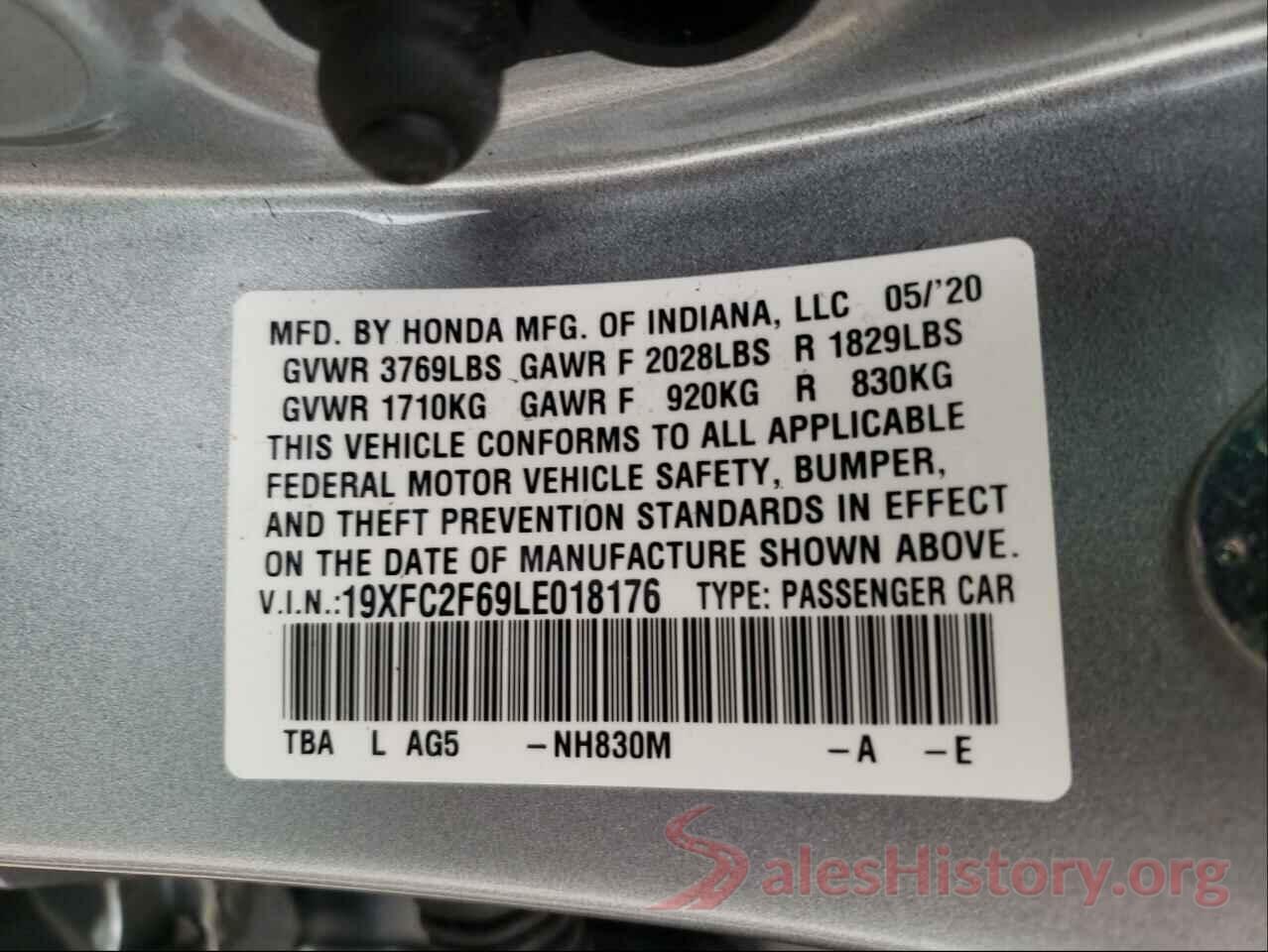 19XFC2F69LE018176 2020 HONDA CIVIC