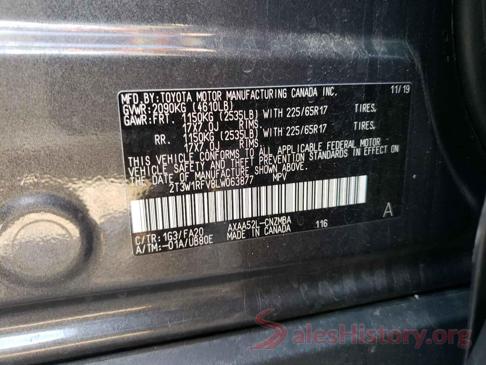 2T3W1RFV8LW063877 2020 TOYOTA RAV4