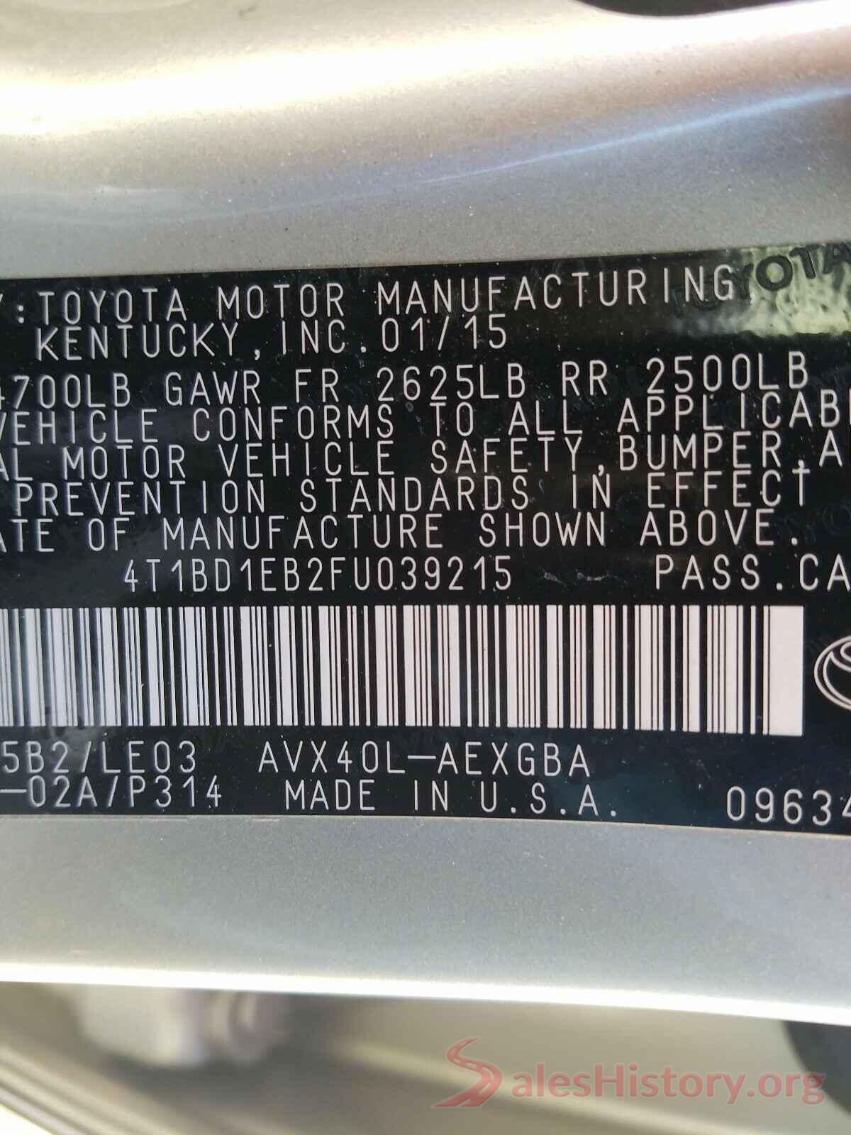 4T1BD1EB2FU039215 2015 TOYOTA AVALON