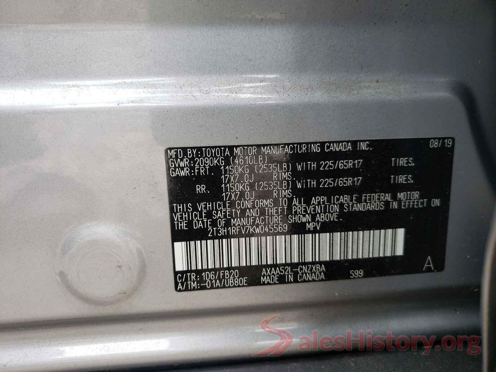 2T3H1RFV7KW045569 2019 TOYOTA RAV4