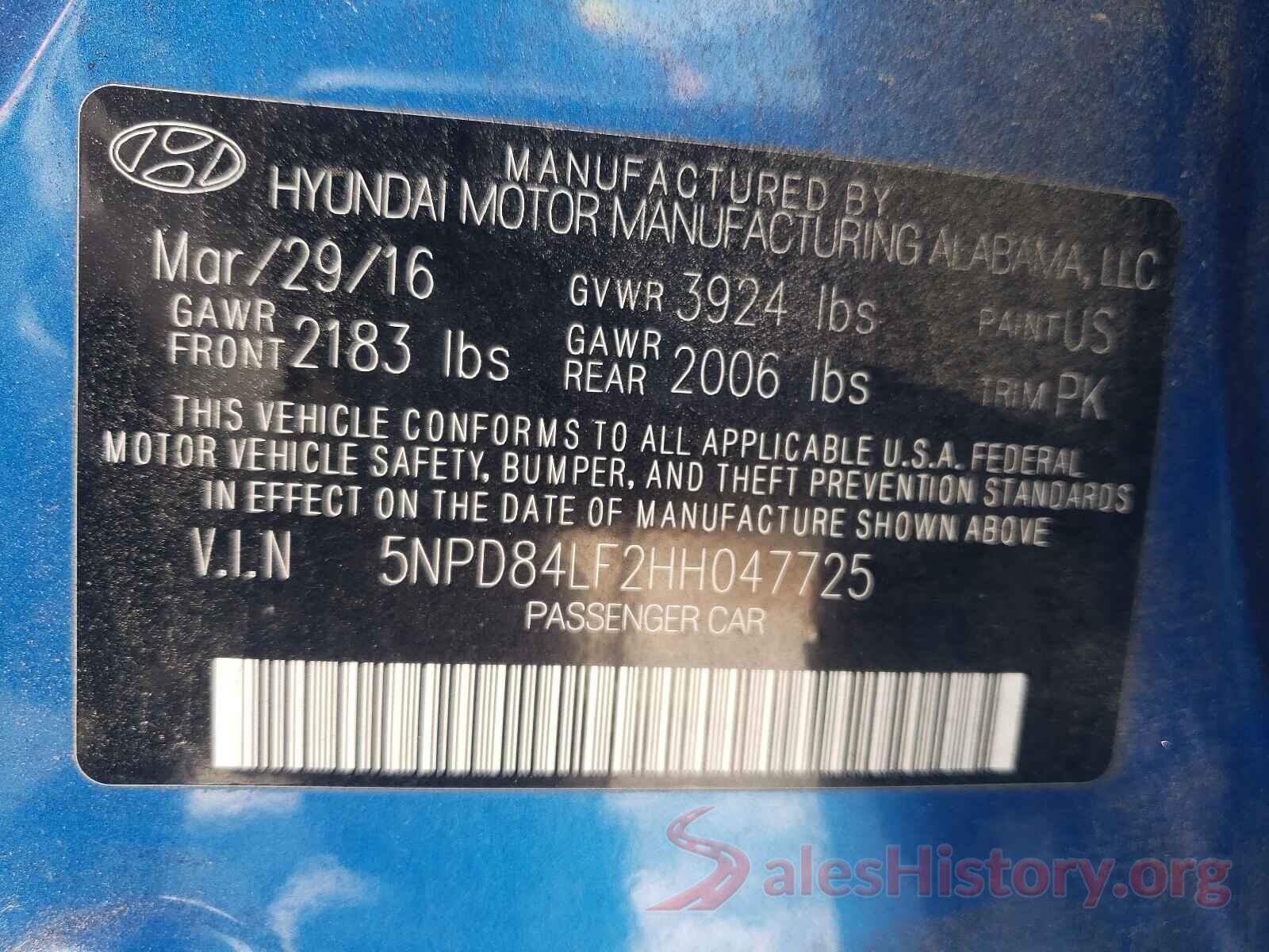 5NPD84LF2HH047725 2017 HYUNDAI ELANTRA