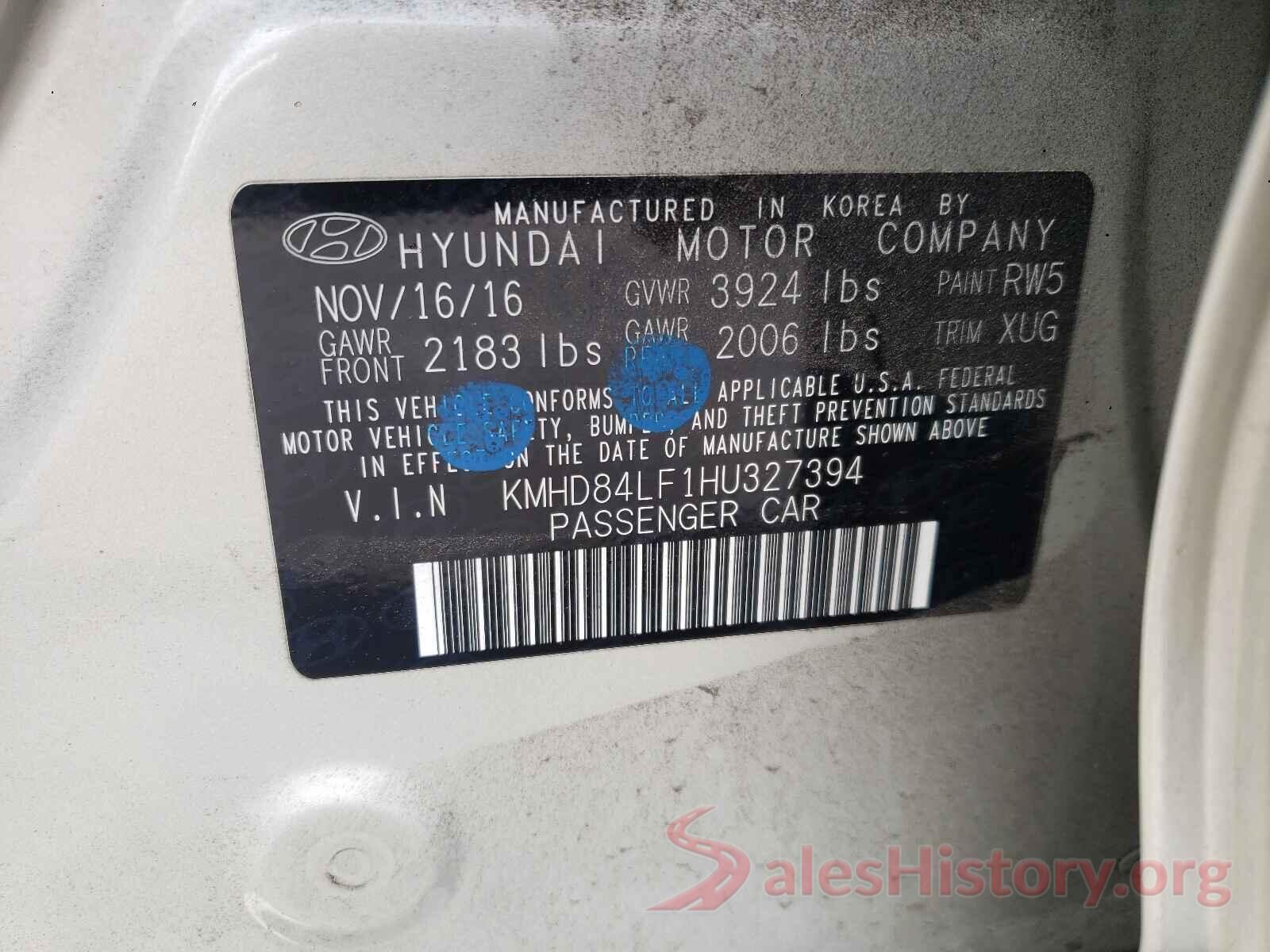 KMHD84LF1HU327394 2017 HYUNDAI ELANTRA