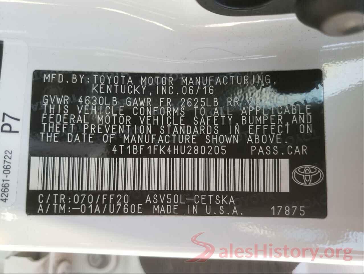 4T1BF1FK4HU280205 2017 TOYOTA CAMRY