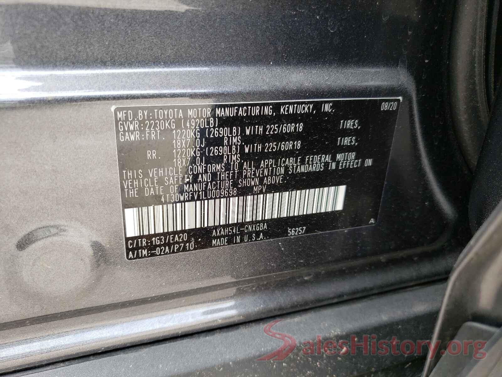 4T3DWRFV1LU009698 2020 TOYOTA RAV4