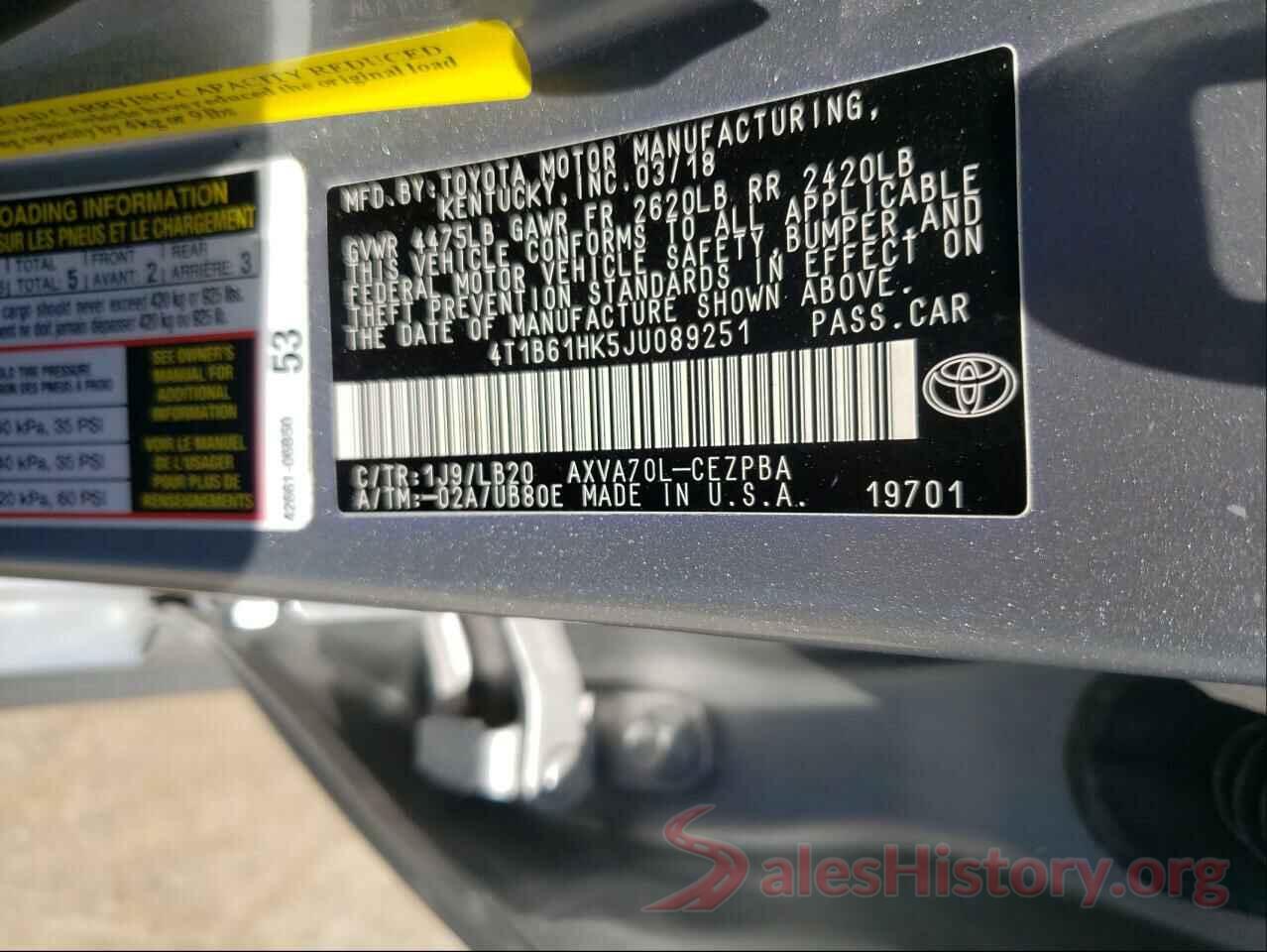 4T1B61HK5JU089251 2018 TOYOTA CAMRY