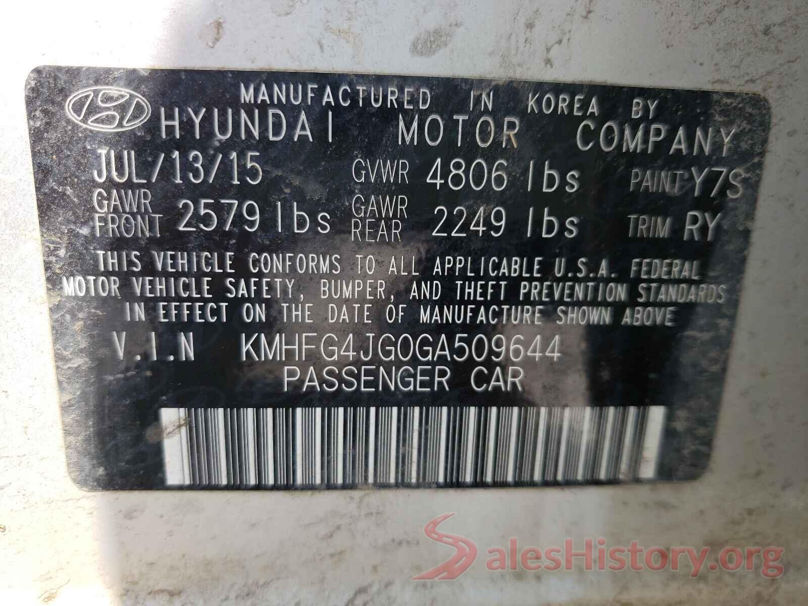 KMHFG4JG0GA509644 2016 HYUNDAI AZERA