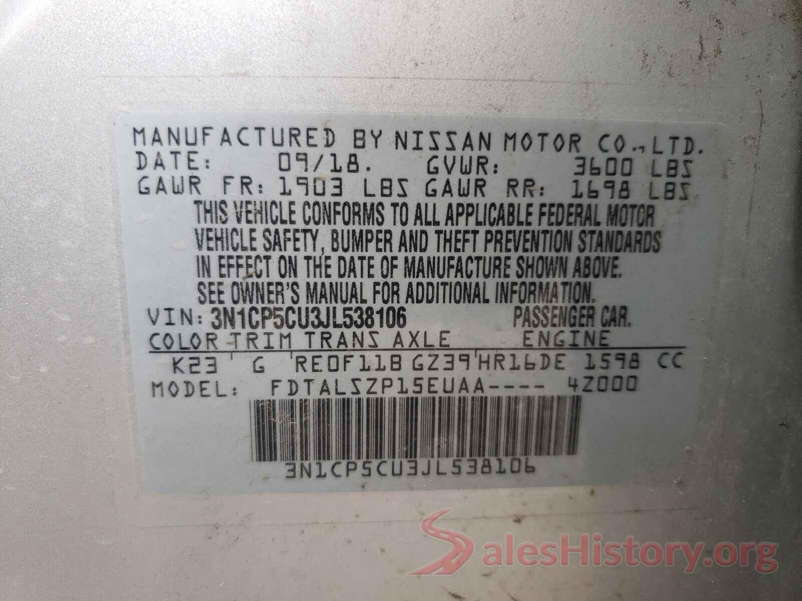 3N1CP5CU3JL538106 2018 NISSAN KICKS