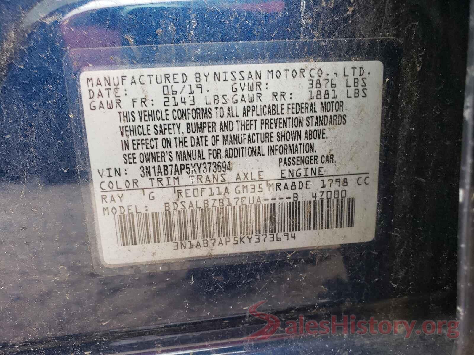 3N1AB7AP5KY373694 2019 NISSAN SENTRA