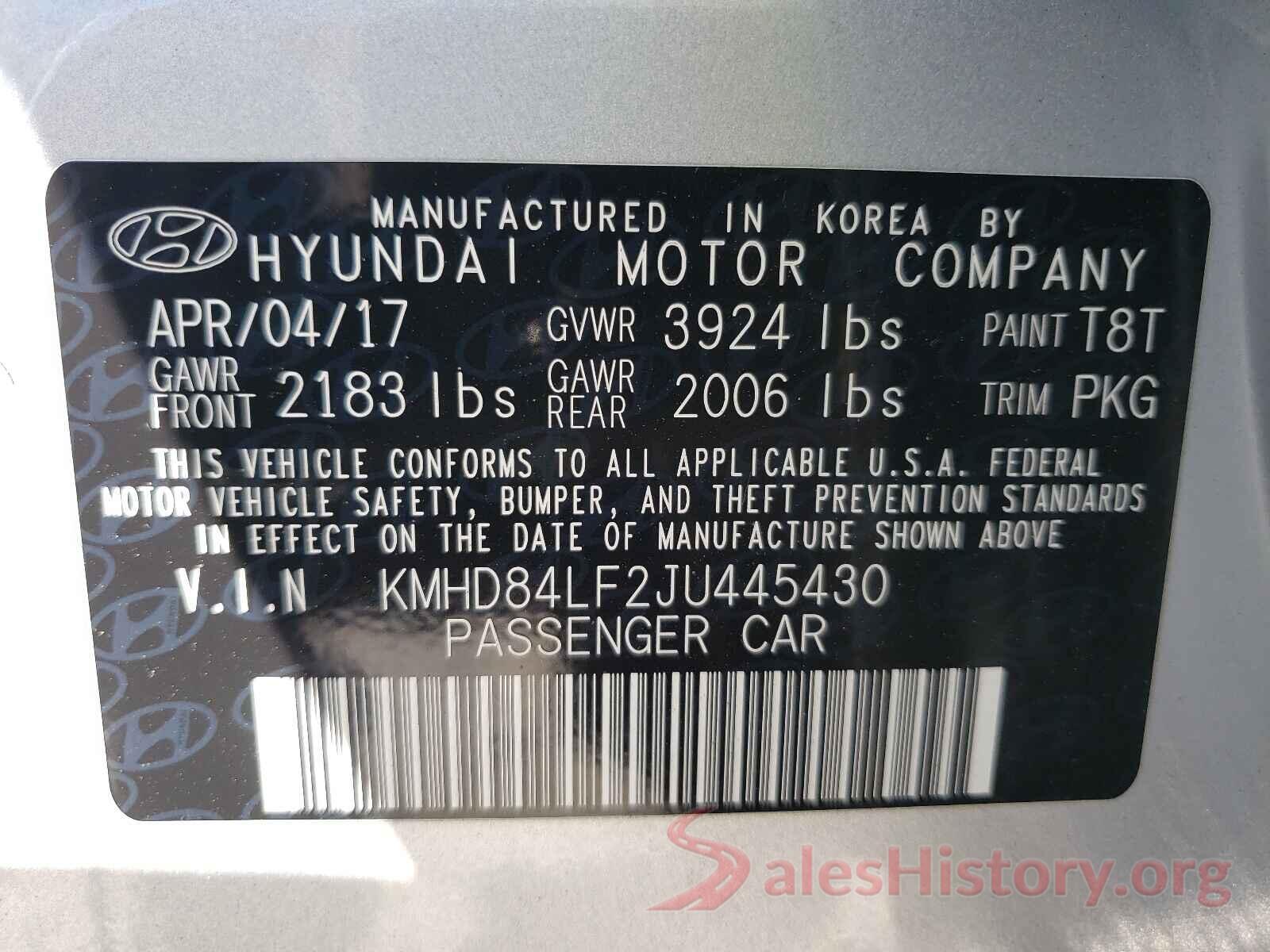 KMHD84LF2JU445430 2018 HYUNDAI ELANTRA