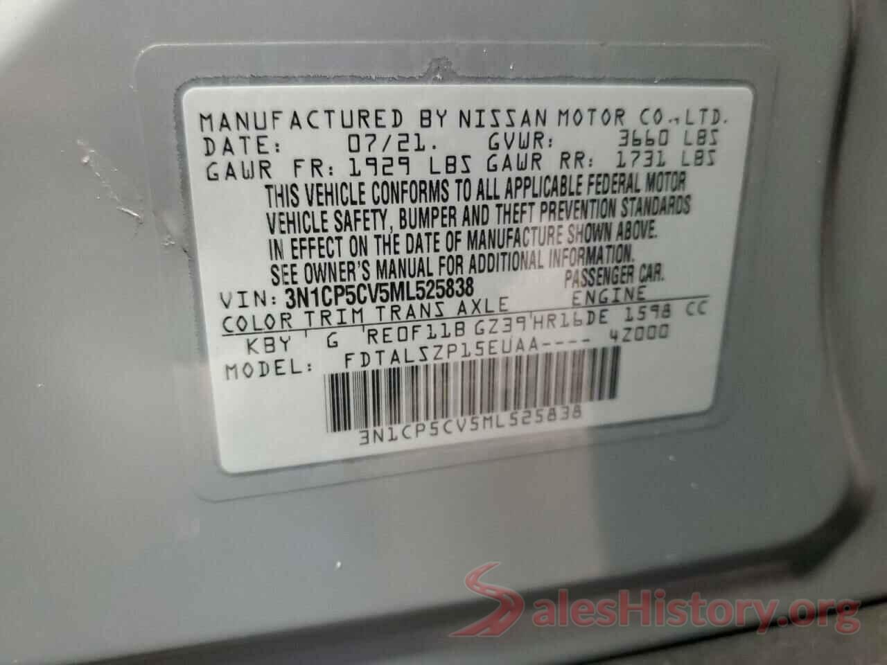 3N1CP5CV5ML525838 2021 NISSAN KICKS