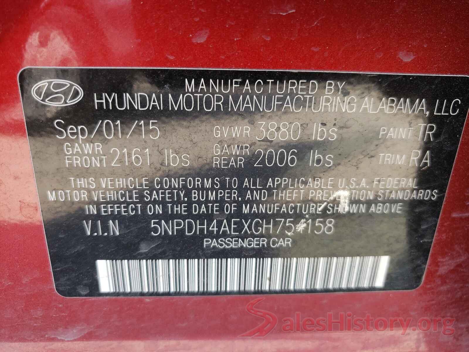 5NPDH4AEXGH754158 2016 HYUNDAI ELANTRA