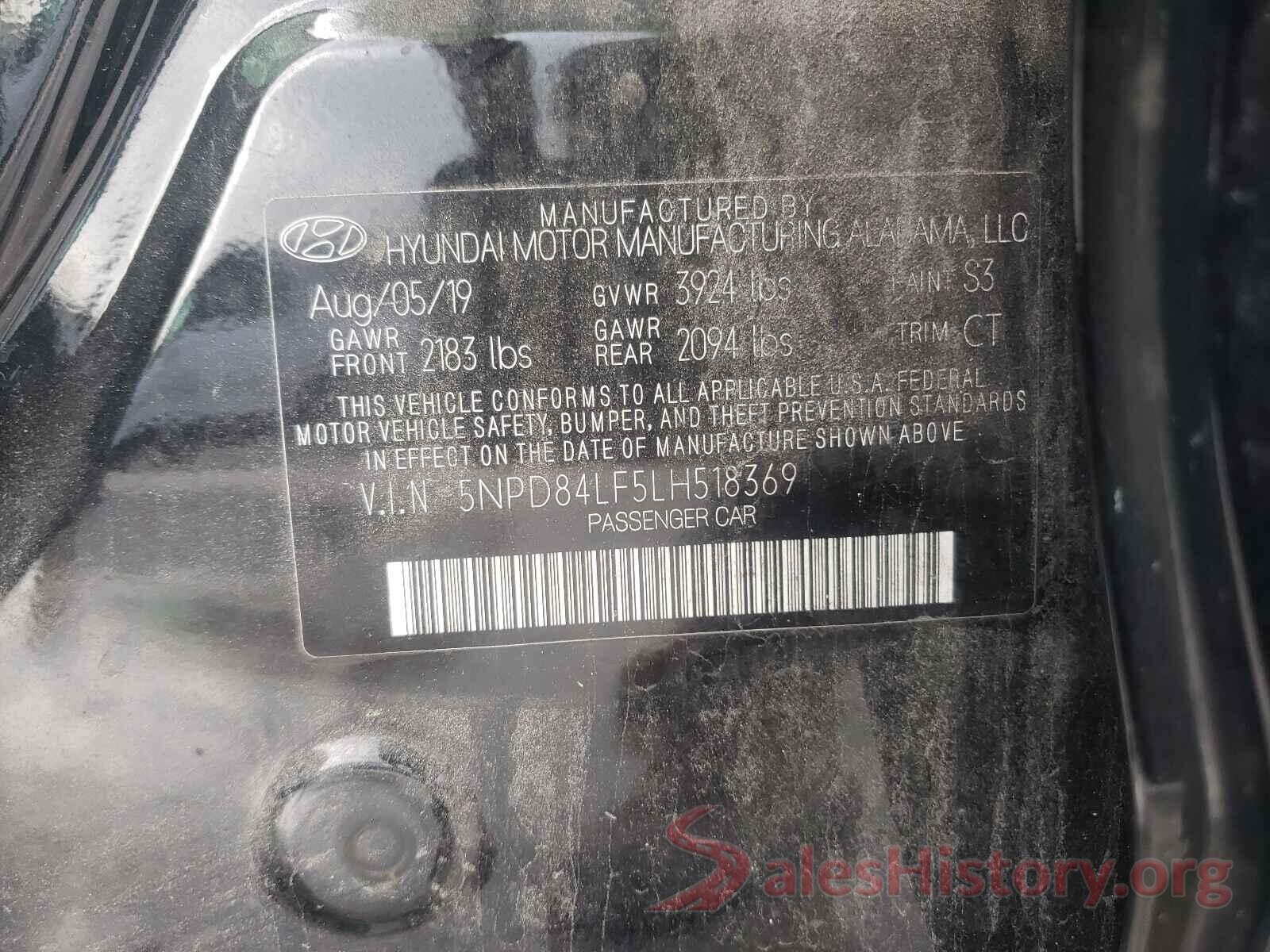 5NPD84LF5LH518369 2020 HYUNDAI ELANTRA