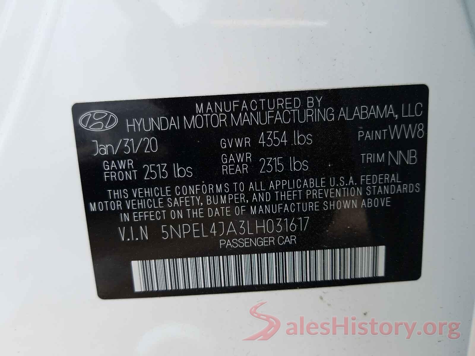 5NPEL4JA3LH031617 2020 HYUNDAI SONATA