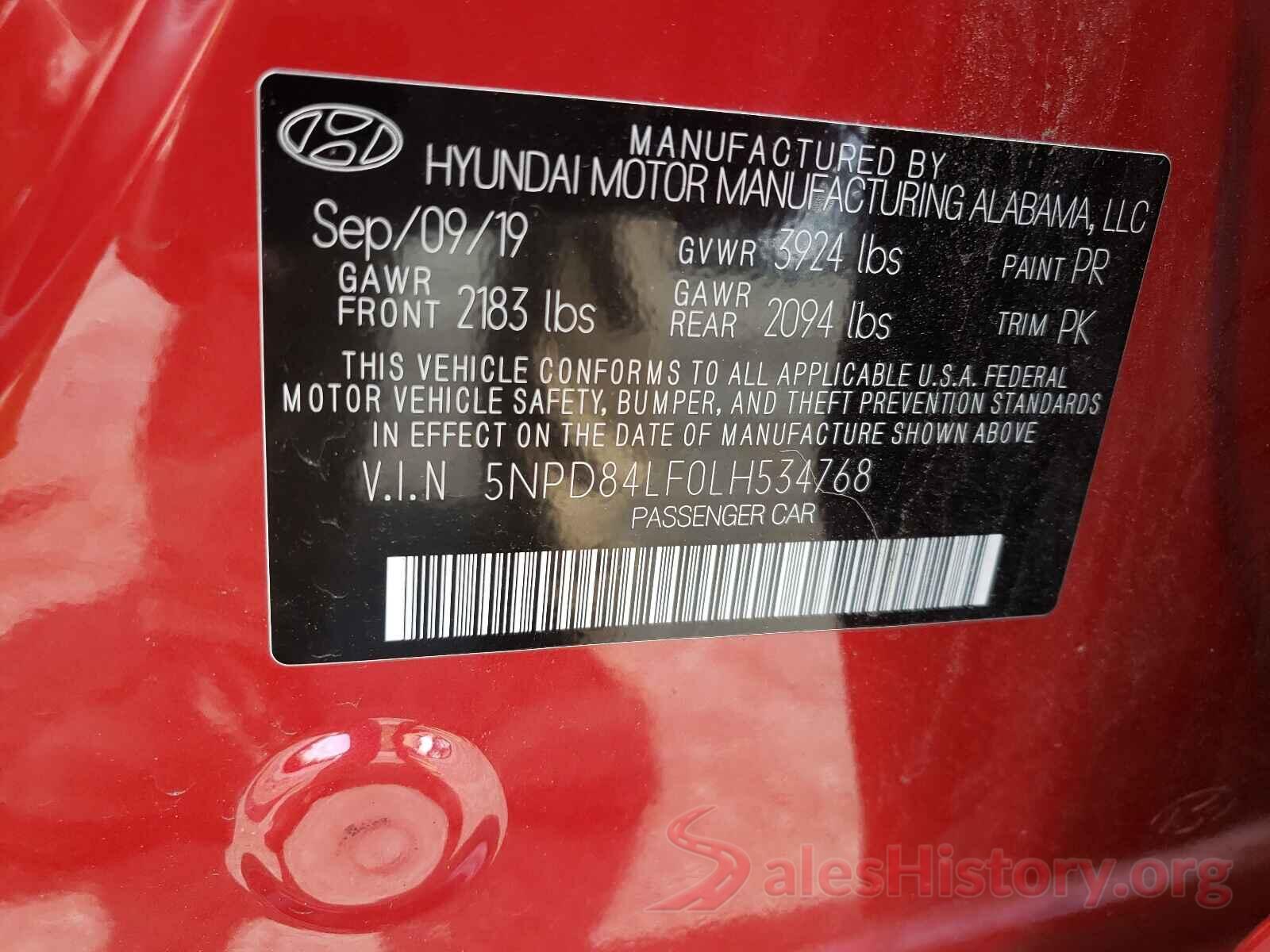 5NPD84LF0LH534768 2020 HYUNDAI ELANTRA