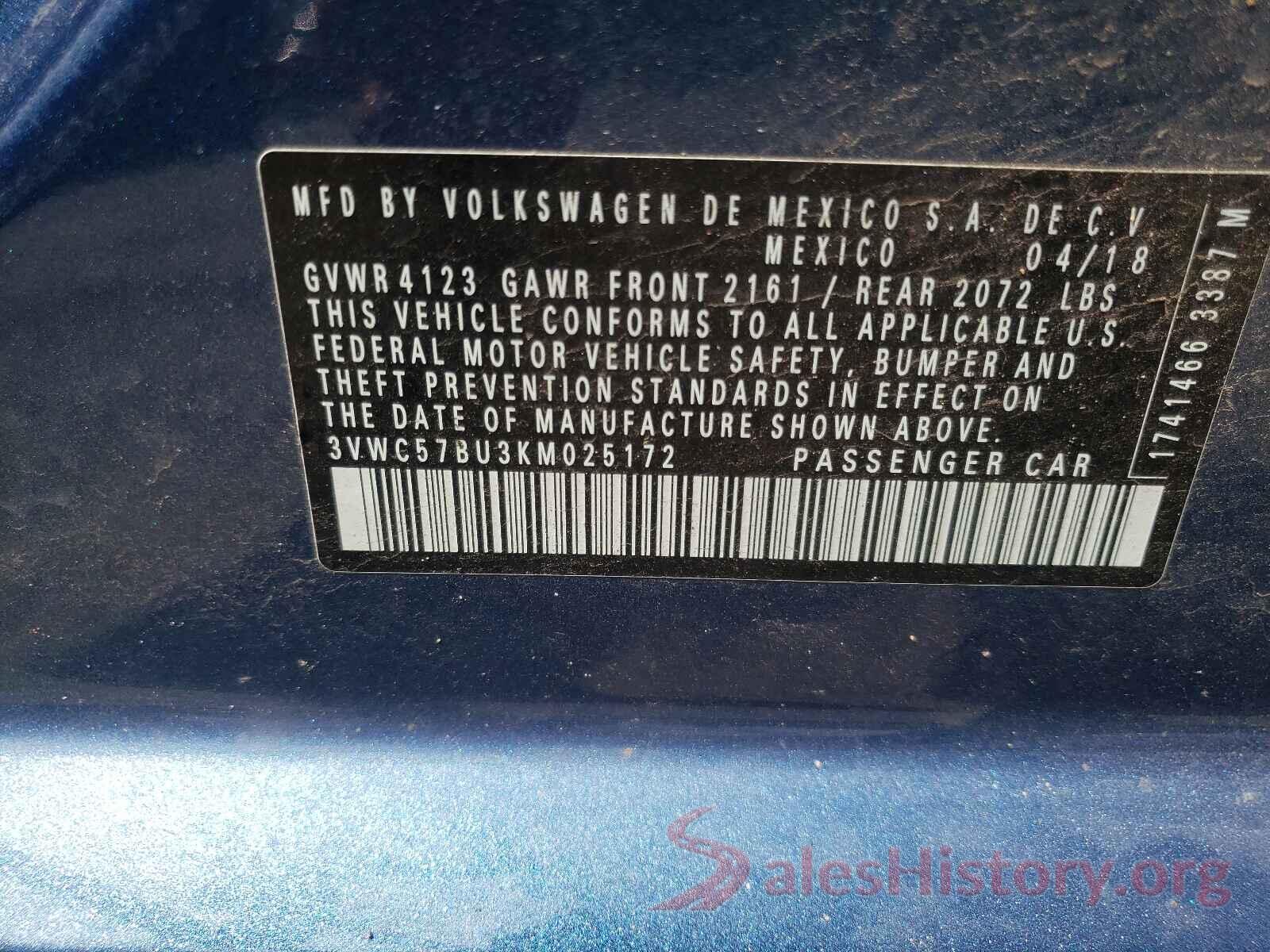 3VWC57BU3KM025172 2019 VOLKSWAGEN JETTA