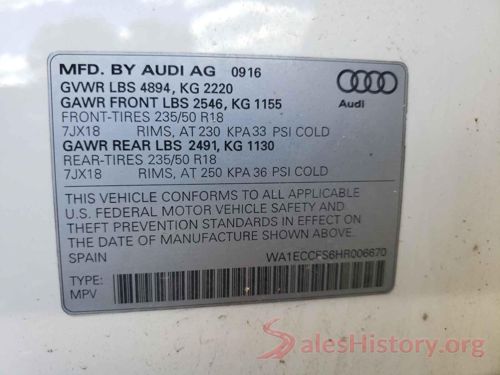 WA1ECCFS6HR006670 2017 AUDI Q3