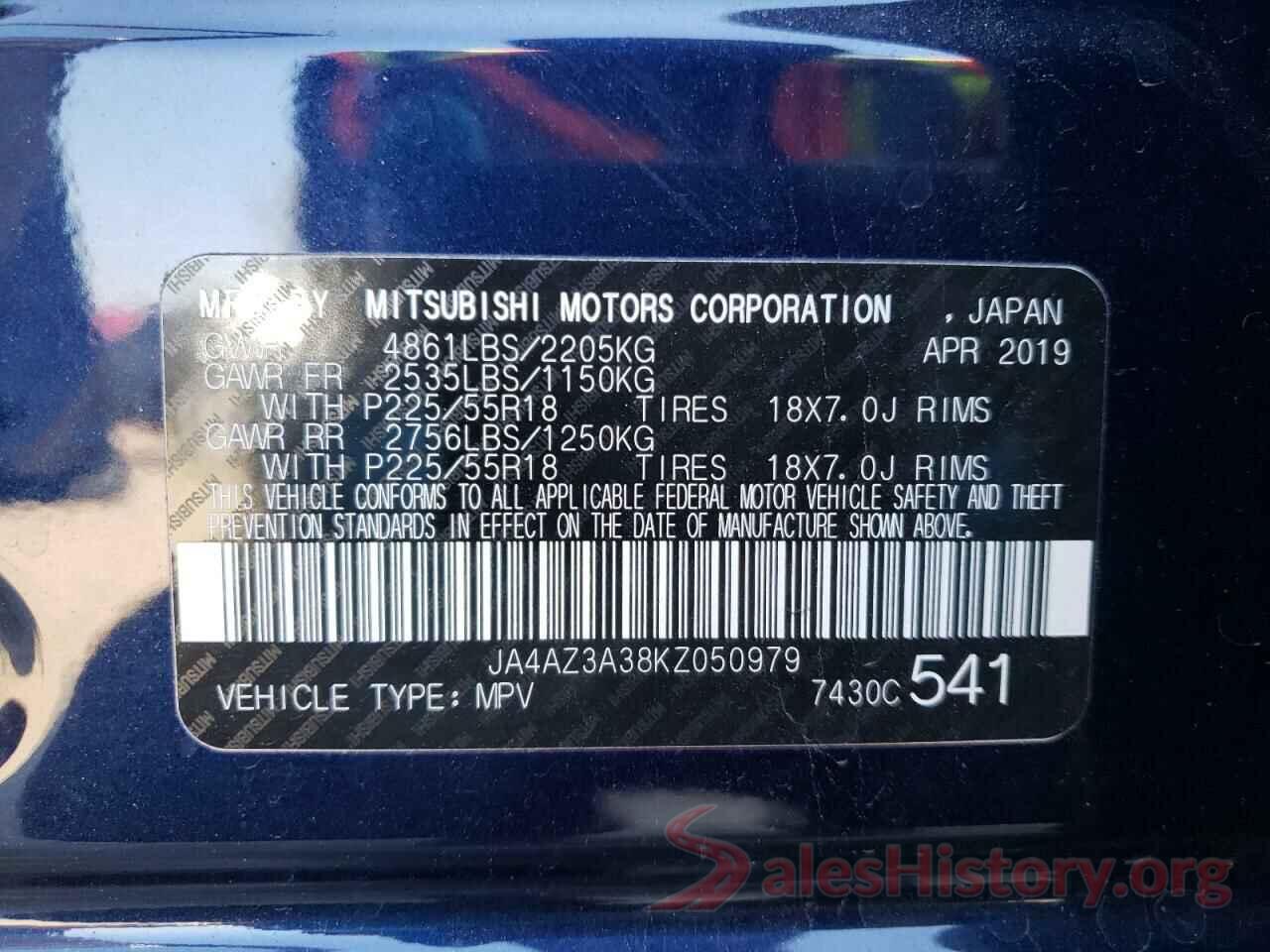 JA4AZ3A38KZ050979 2019 MITSUBISHI OUTLANDER