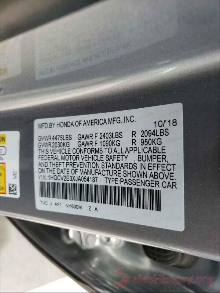 1HGCV2E3XJA054187 2018 HONDA ACCORD