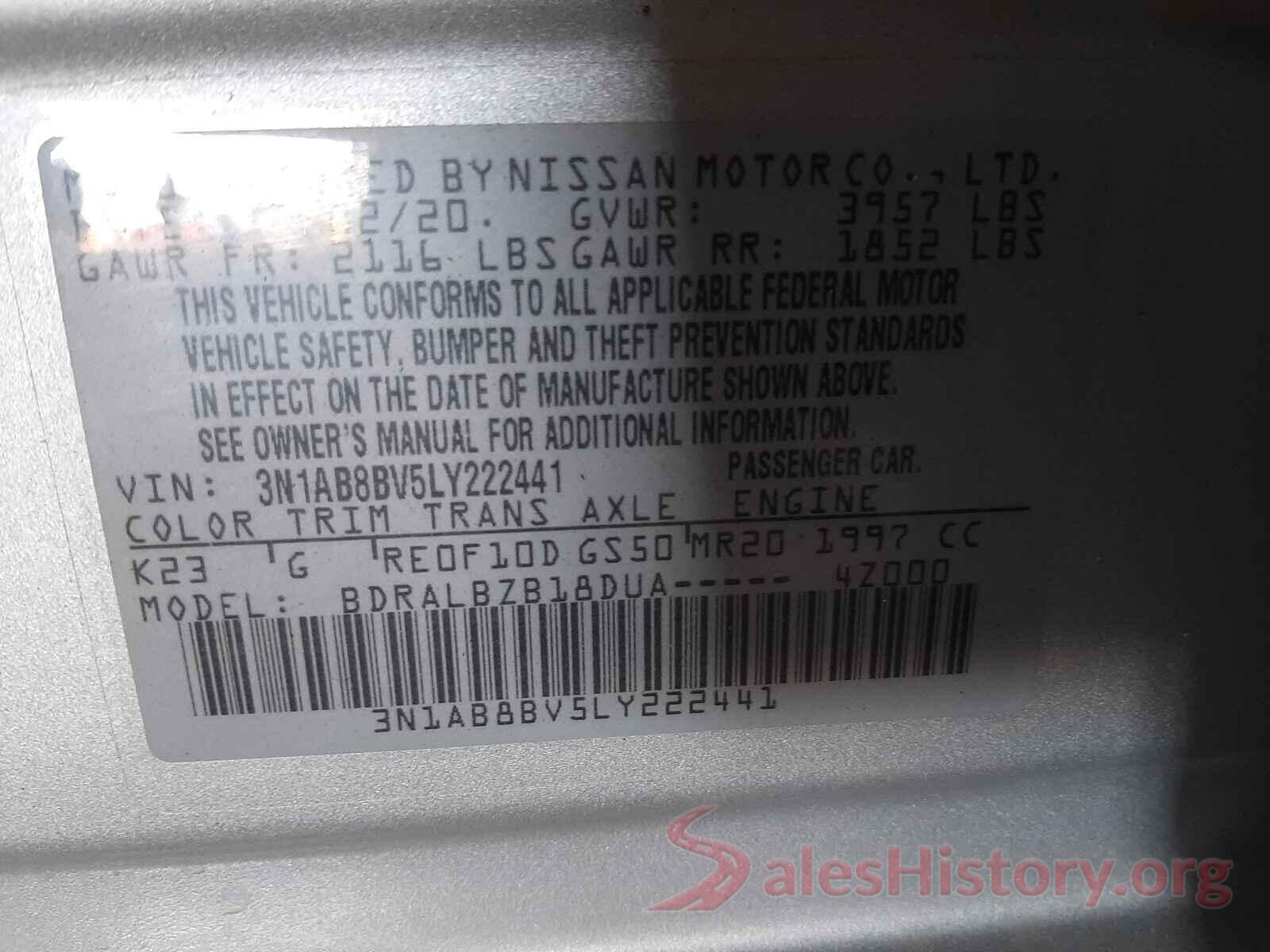 3N1AB8BV5LY222441 2020 NISSAN SENTRA