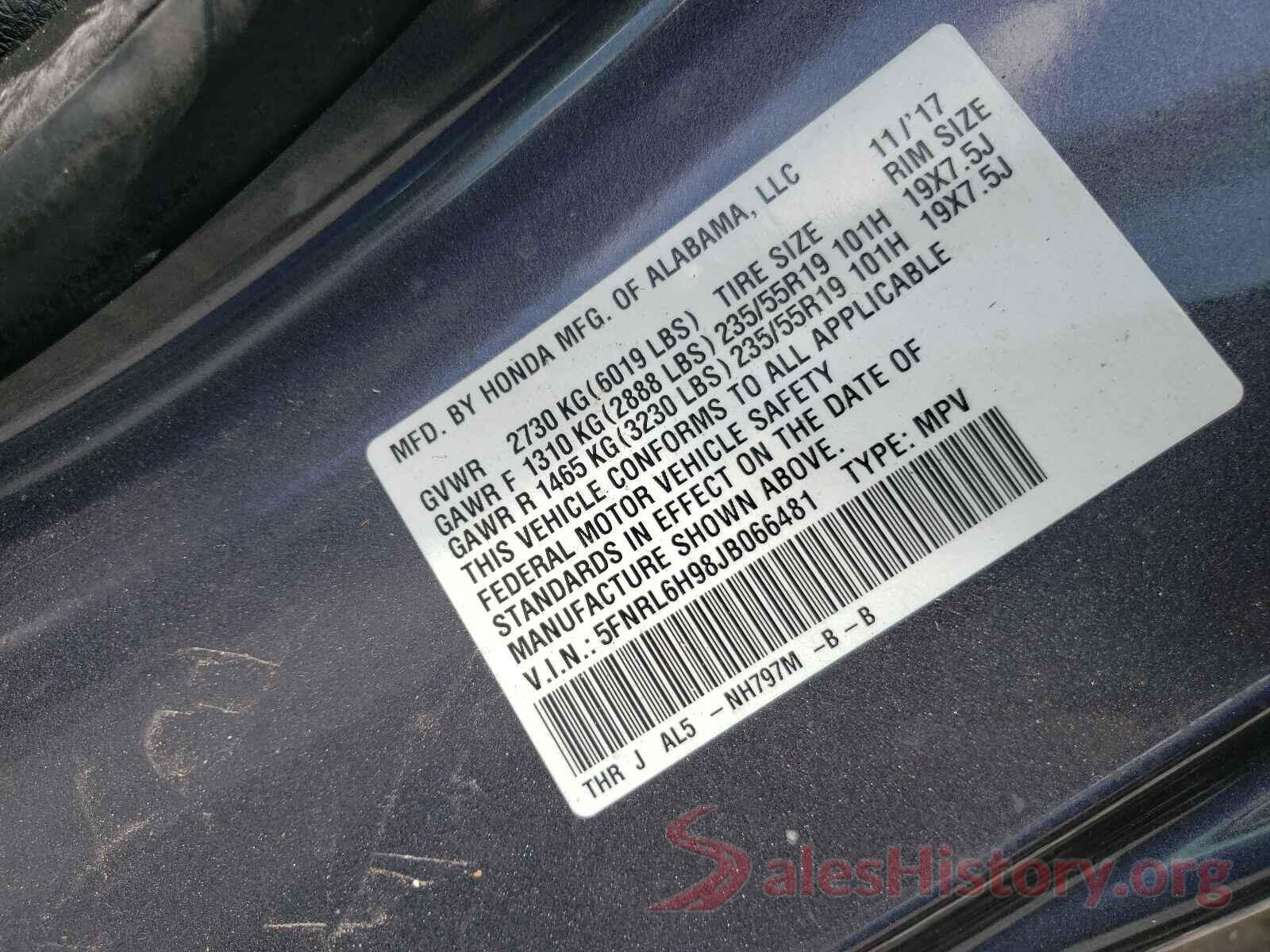 5FNRL6H98JB066481 2018 HONDA ODYSSEY