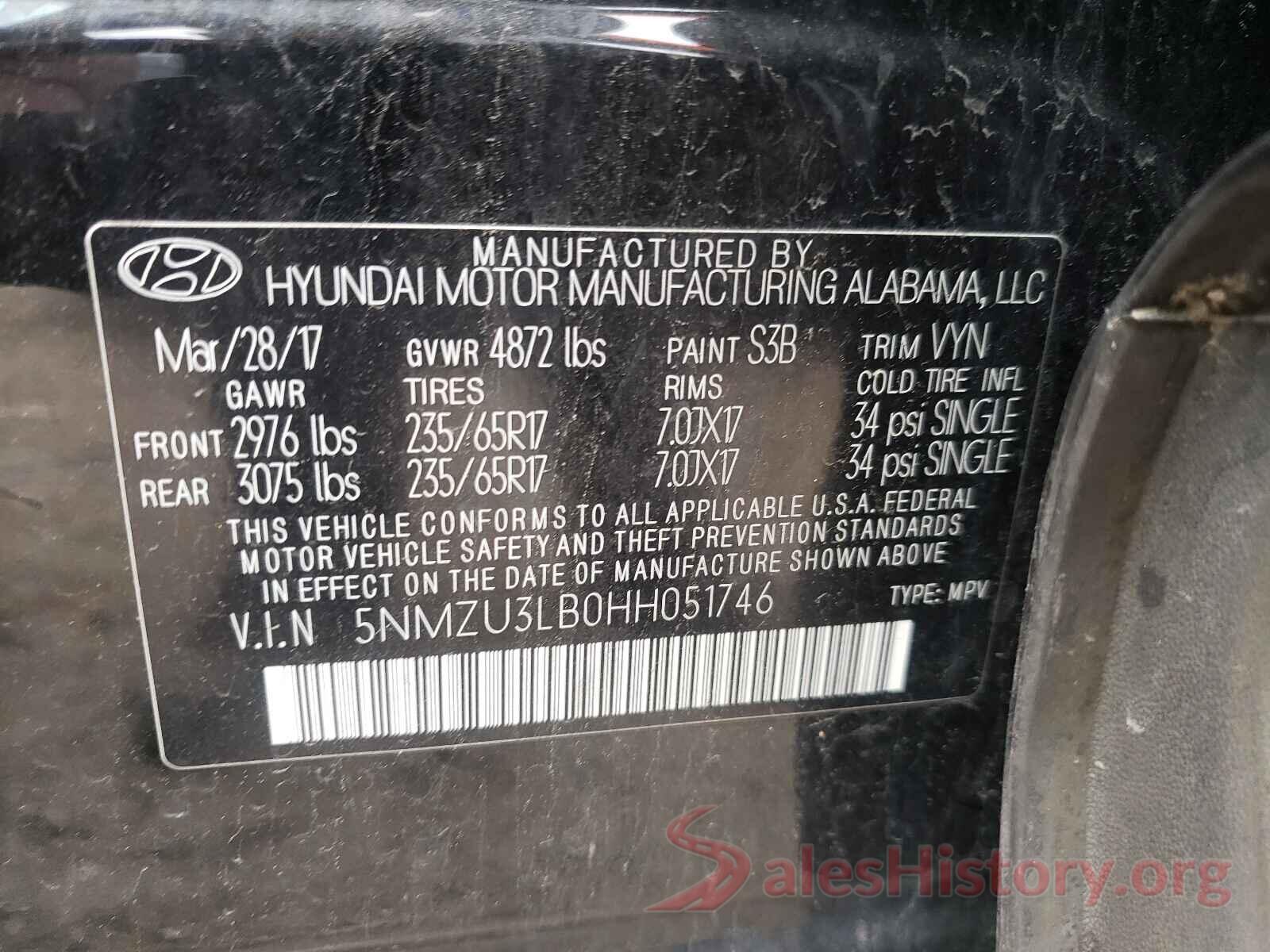 5NMZU3LB0HH051746 2017 HYUNDAI SANTA FE