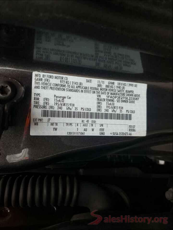 1FADP3E27GL233087 2016 FORD FOCUS