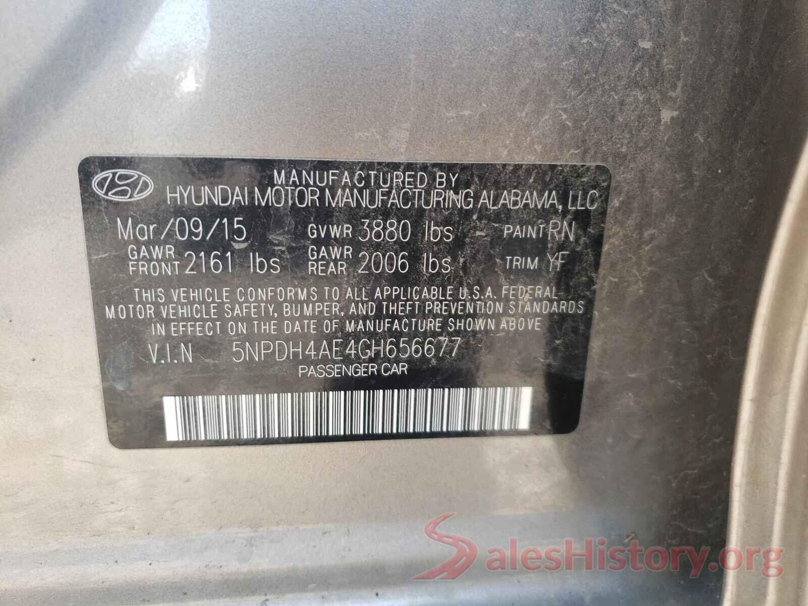 5NPDH4AE4GH656677 2016 HYUNDAI ELANTRA