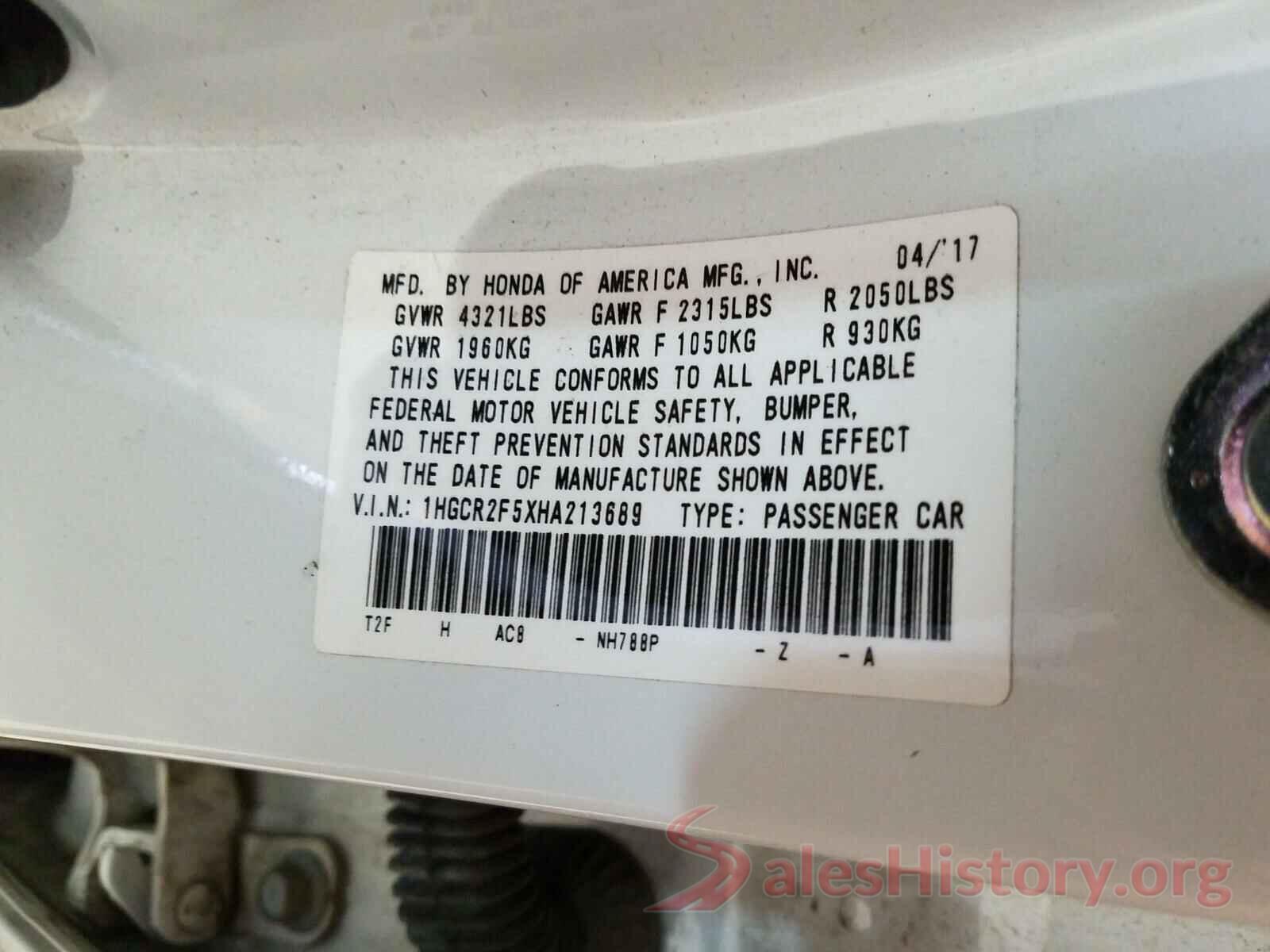 1HGCR2F5XHA213689 2017 HONDA ACCORD