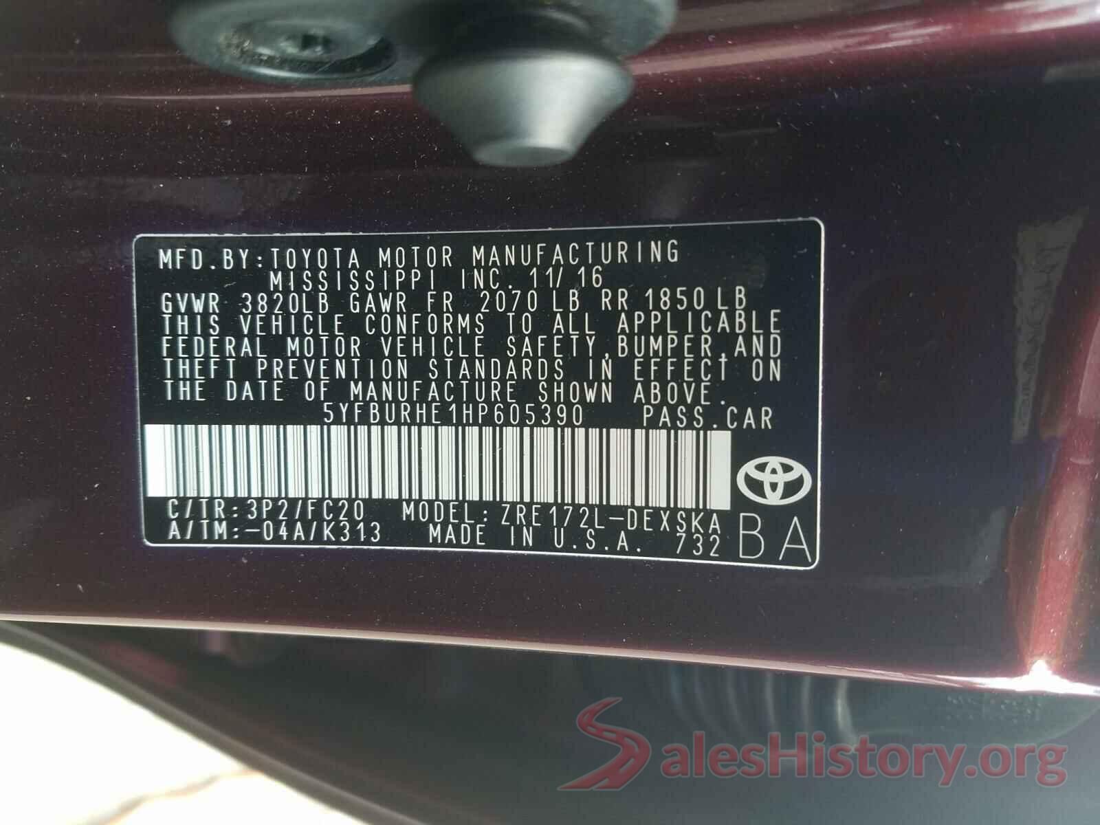 5YFBURHE1HP605390 2017 TOYOTA COROLLA