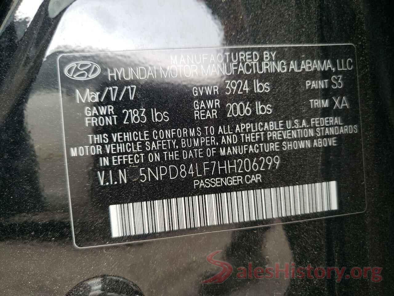 5NPD84LF7HH206299 2017 HYUNDAI ELANTRA