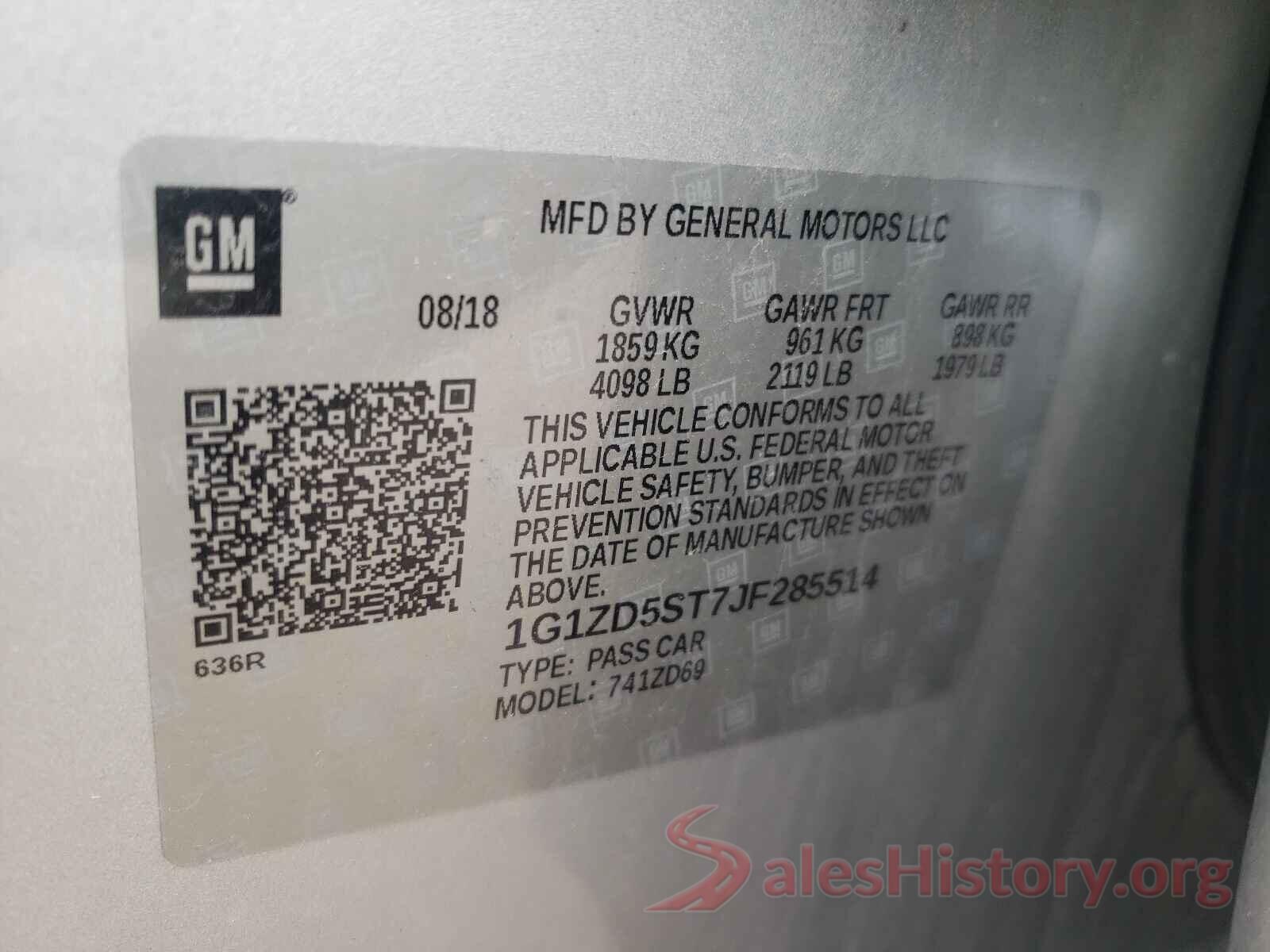 1G1ZD5ST7JF285514 2018 CHEVROLET MALIBU