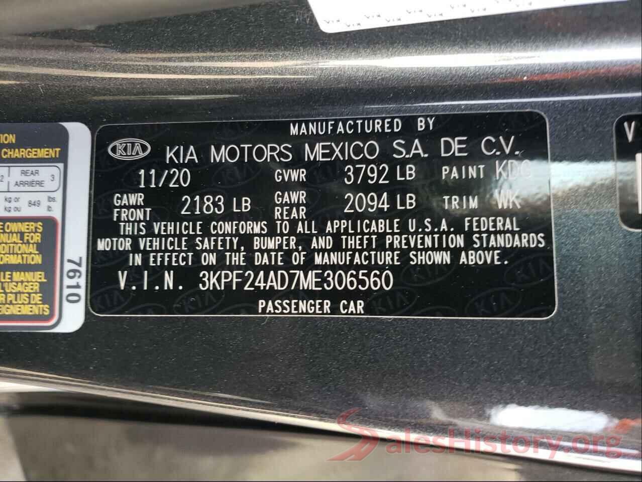 3KPF24AD7ME306560 2021 KIA FORTE