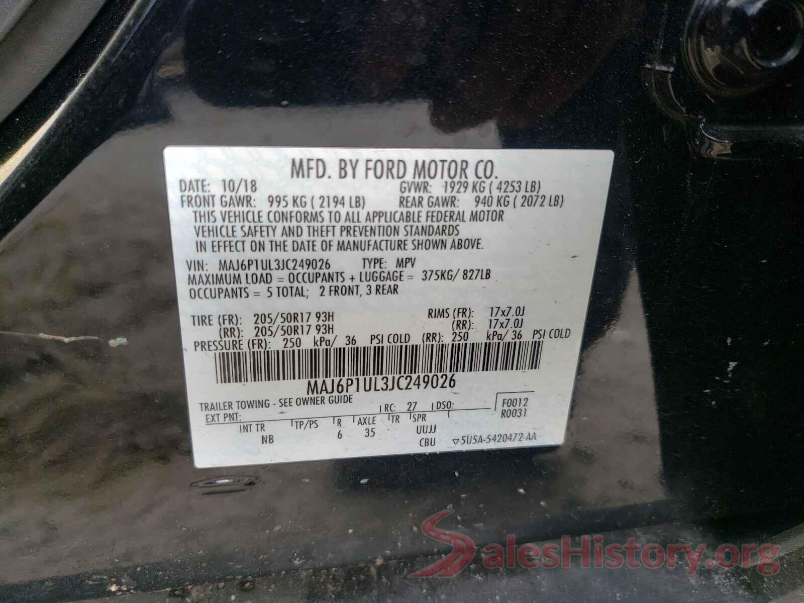 MAJ6P1UL3JC249026 2018 FORD ALL OTHER