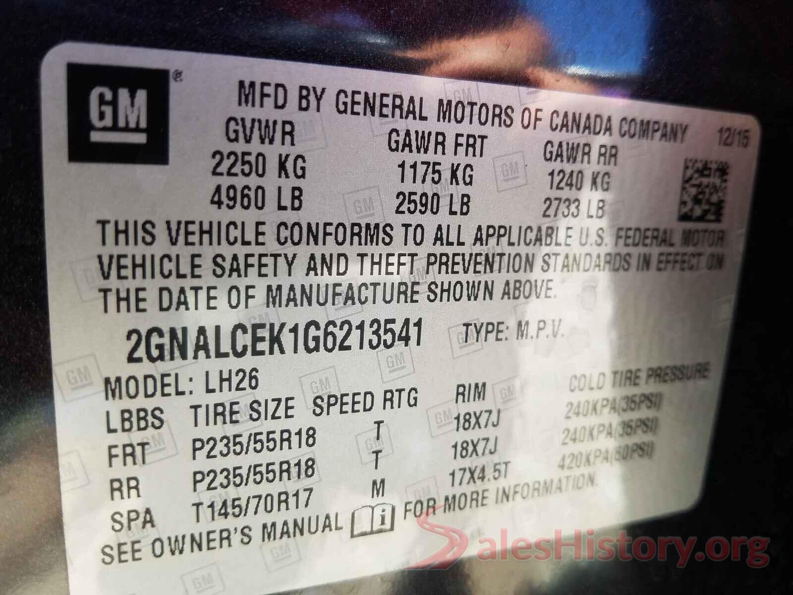 2GNALCEK1G6213541 2016 CHEVROLET EQUINOX