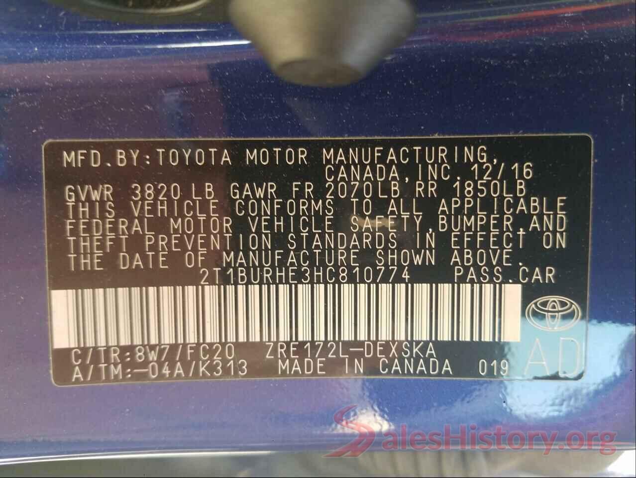 2T1BURHE3HC810774 2017 TOYOTA COROLLA