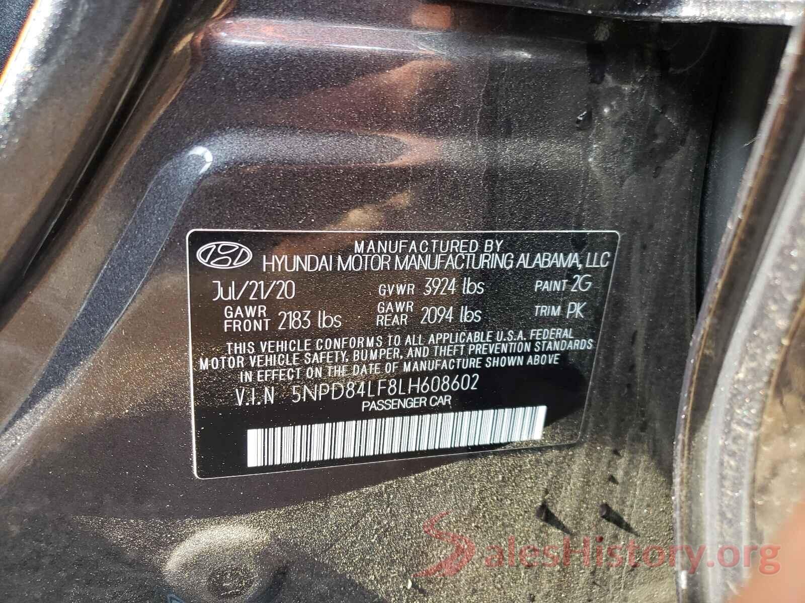 5NPD84LF8LH608602 2020 HYUNDAI ELANTRA