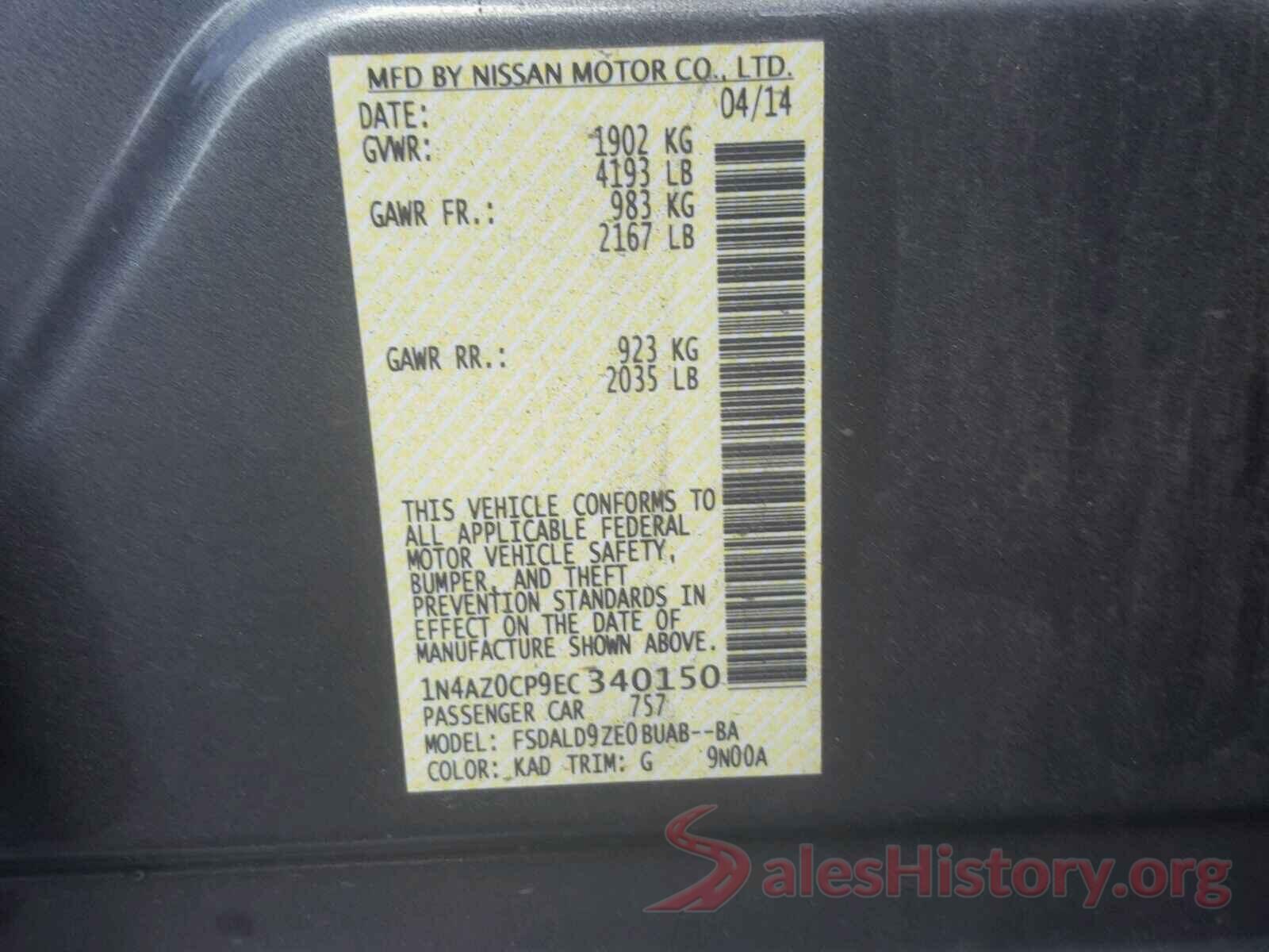 1N4AZ0CP9EC340150 2014 NISSAN LEAF