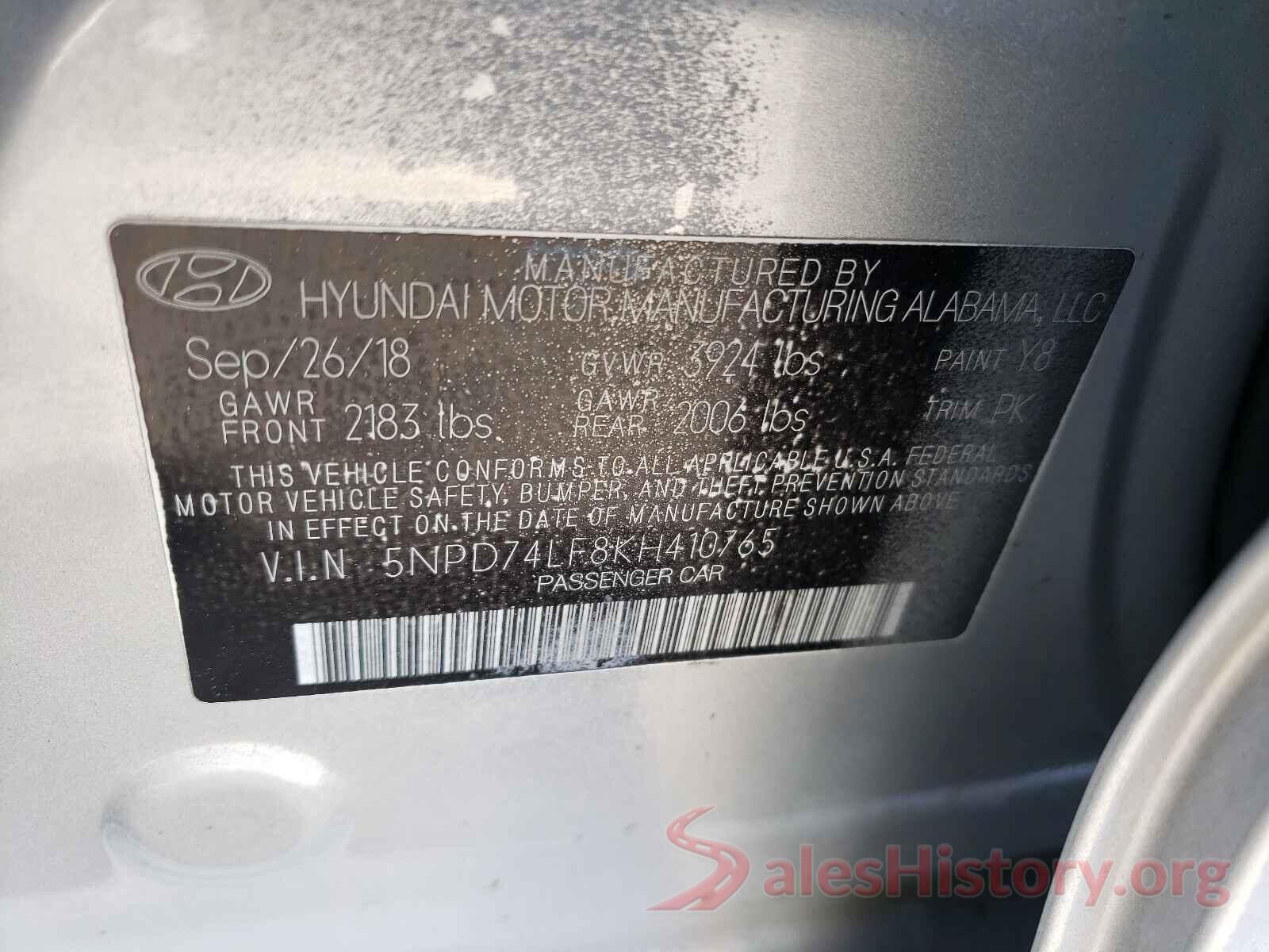 5NPD74LF8KH410765 2019 HYUNDAI ELANTRA