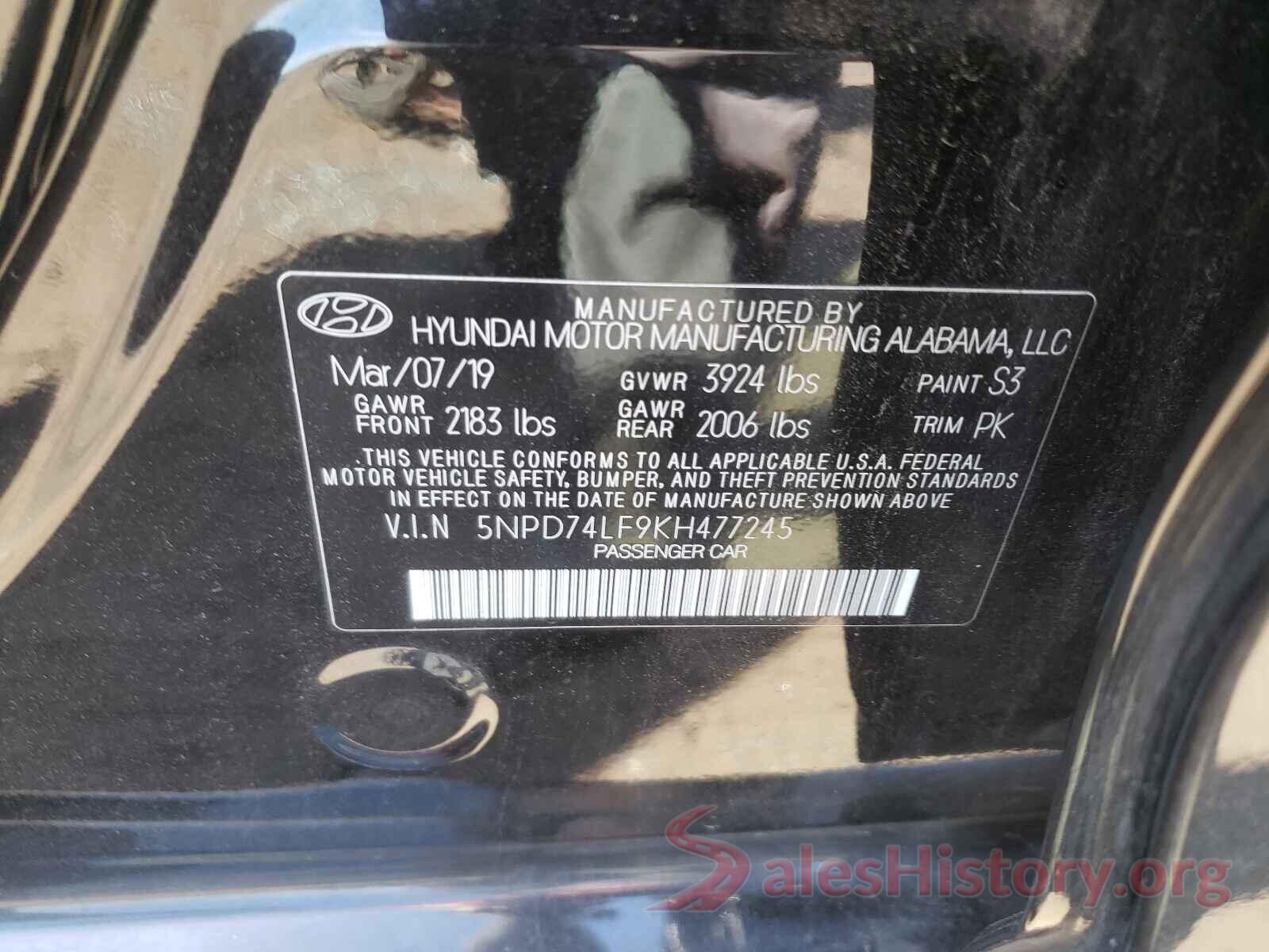 5NPD74LF9KH477245 2019 HYUNDAI ELANTRA