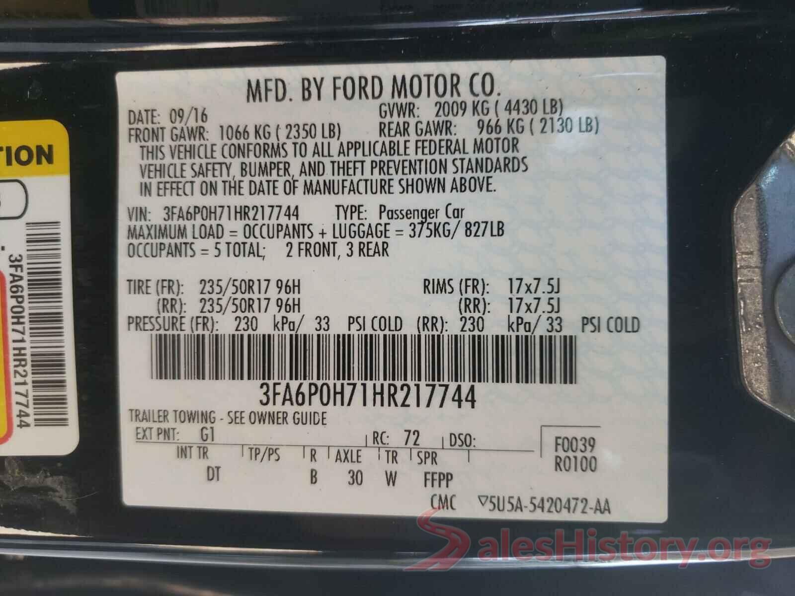 3FA6P0H71HR217744 2017 FORD FUSION