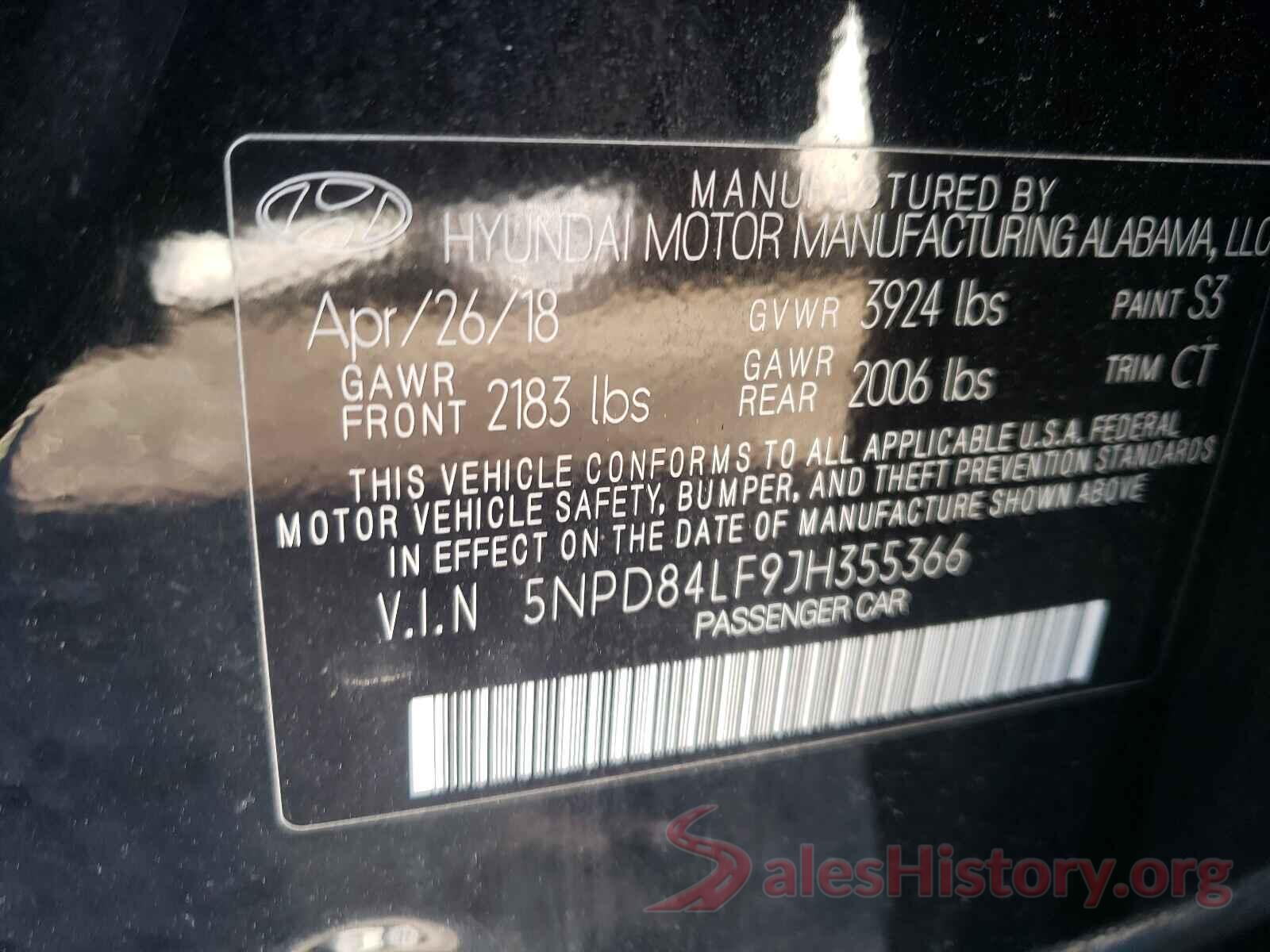 5NPD84LF9JH355366 2018 HYUNDAI ELANTRA