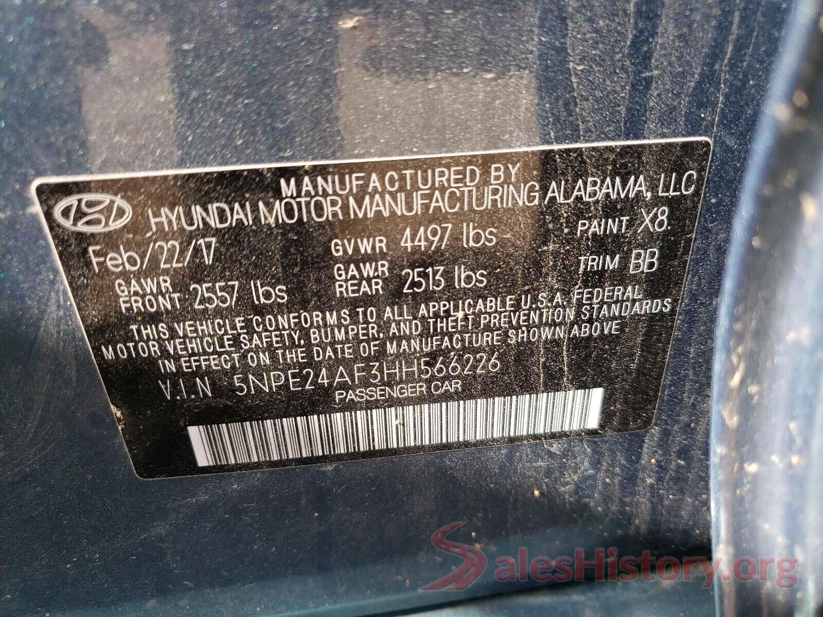 5NPE24AF3HH566226 2017 HYUNDAI SONATA