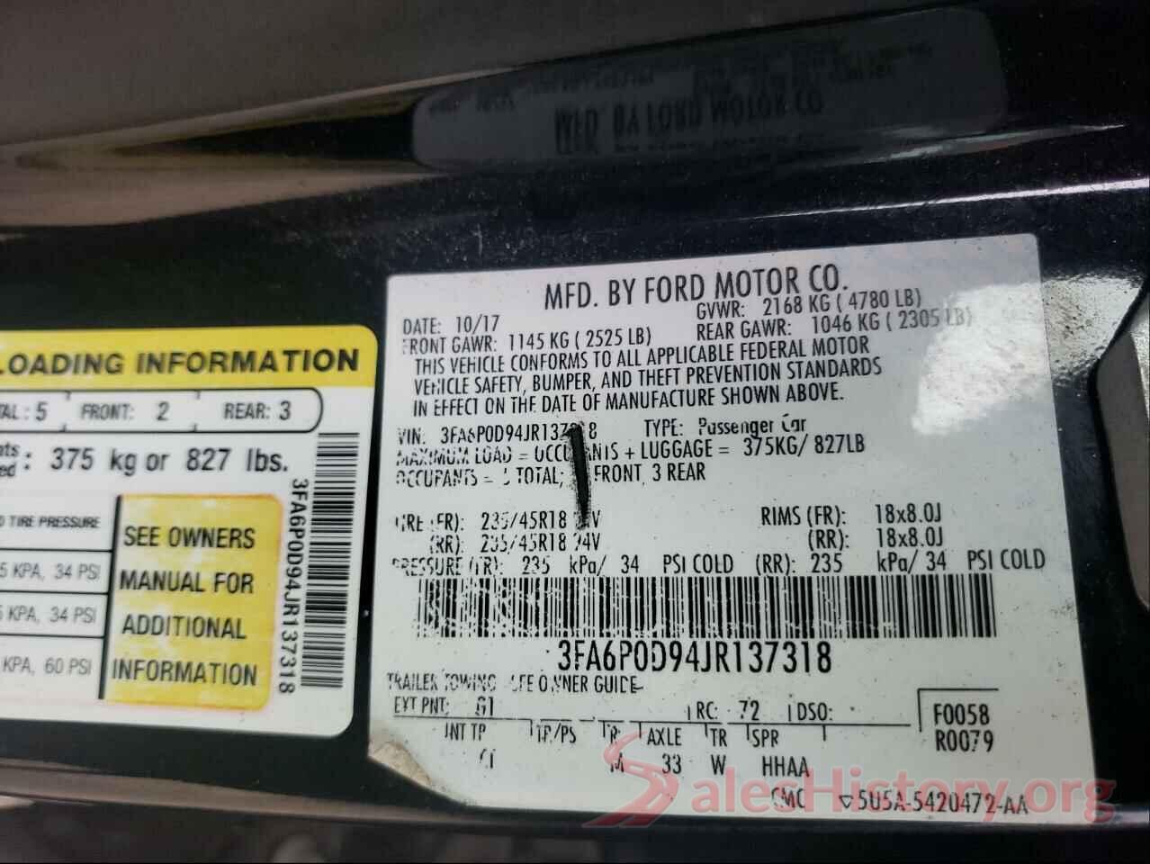 3FA6P0D94JR137318 2018 FORD FUSION