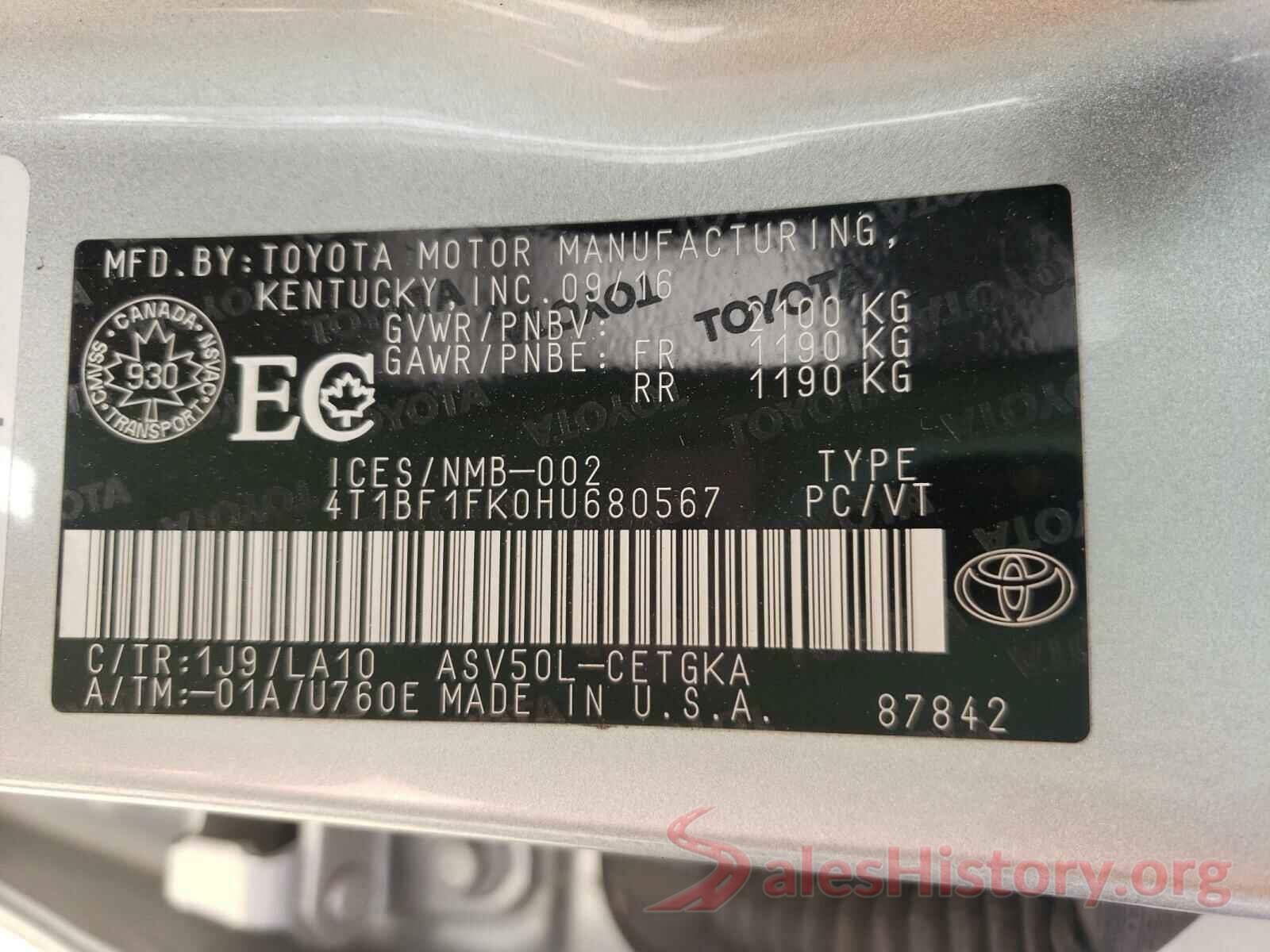 4T1BF1FK0HU680567 2017 TOYOTA CAMRY