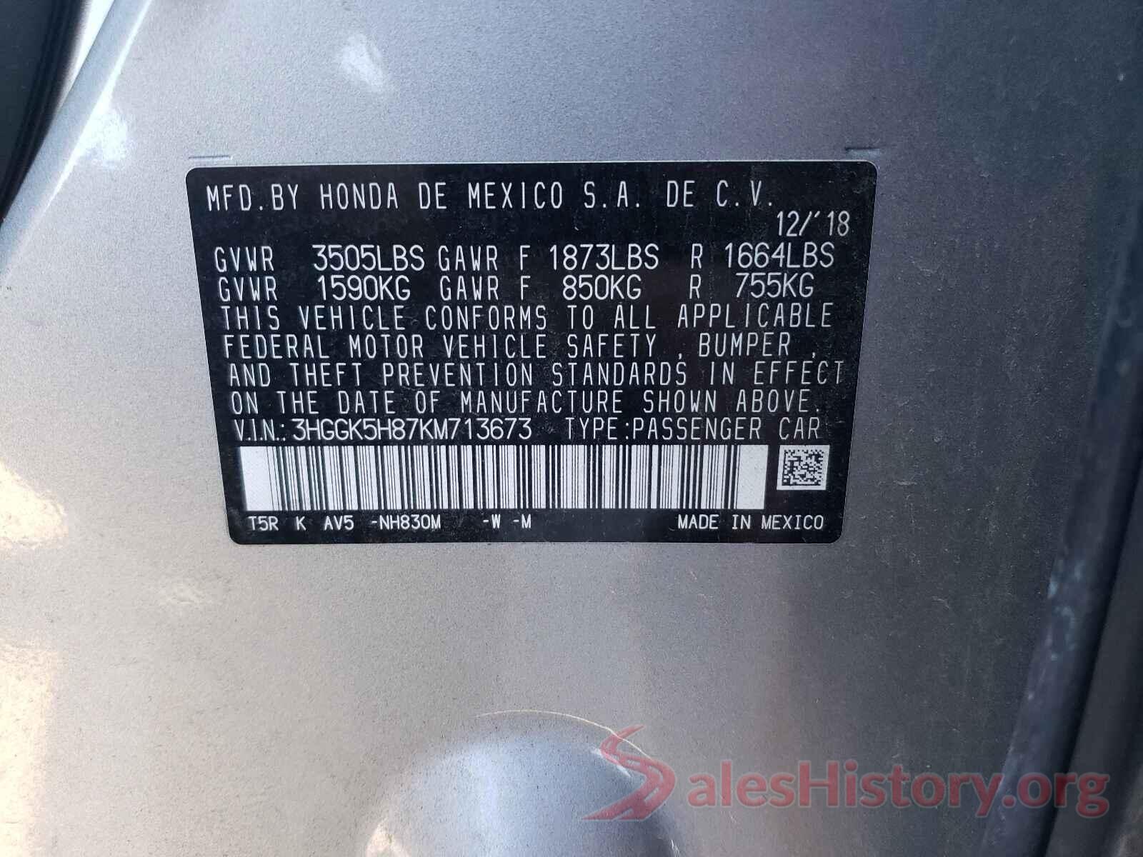 3HGGK5H87KM713673 2019 HONDA FIT